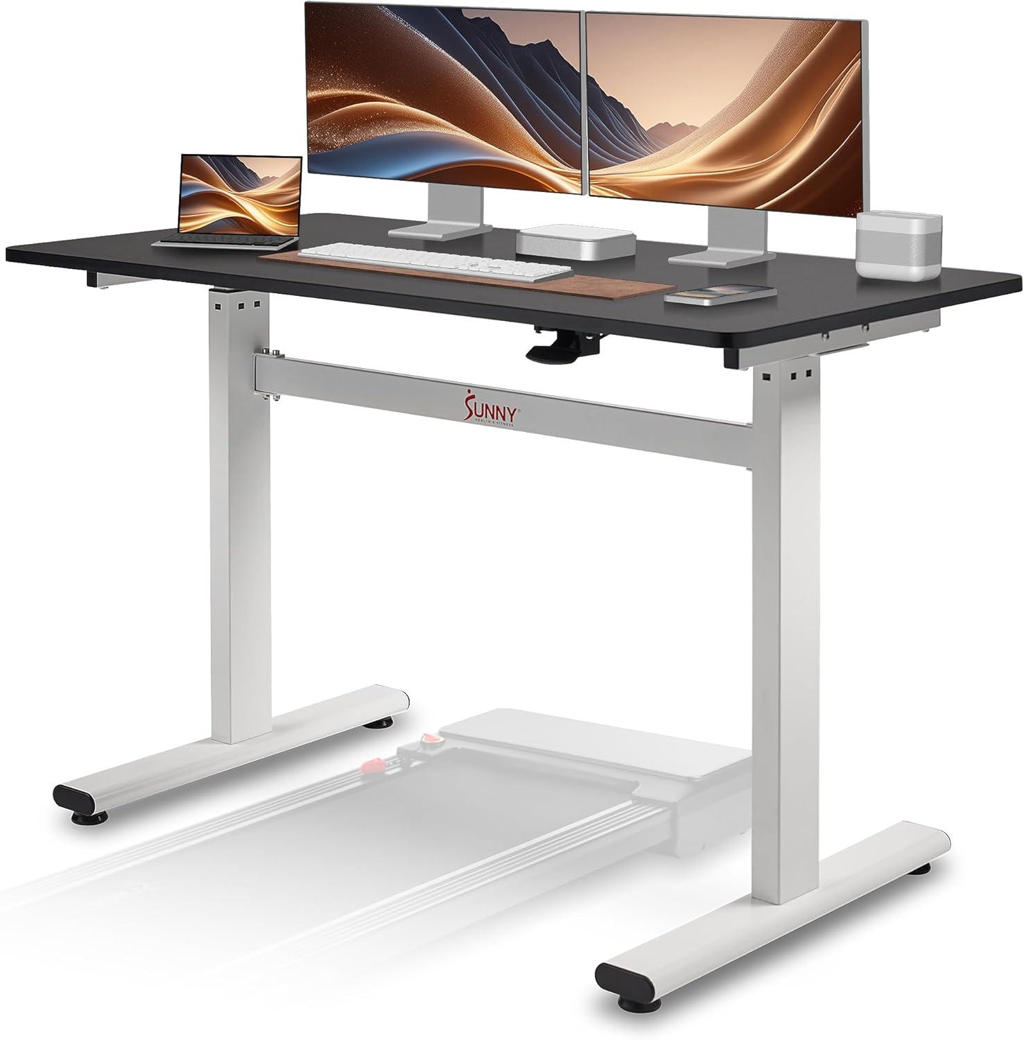 Sunny Health & Fitness Air-Drive Standing Desk with Cordless Air Lift - White