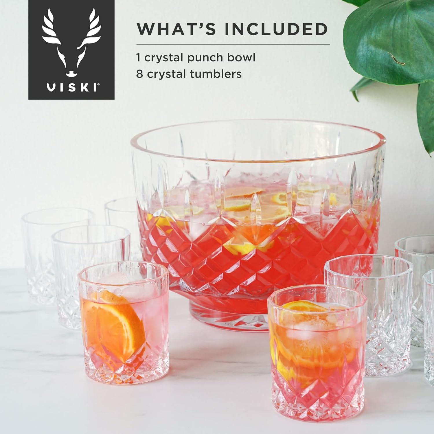 Viski Admiral Crystal Punch Bowl and Tumbler Set