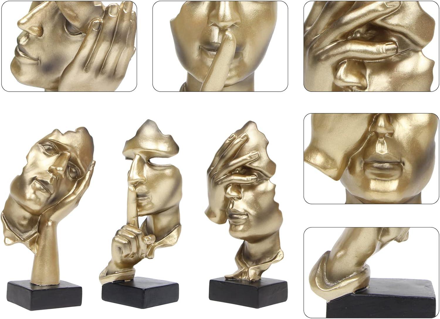 Modern Abstract Thinker Statue Set of 3 Gold Statues 6.48"/1.96"/6.88" Home Office Decor Collectible Figurines