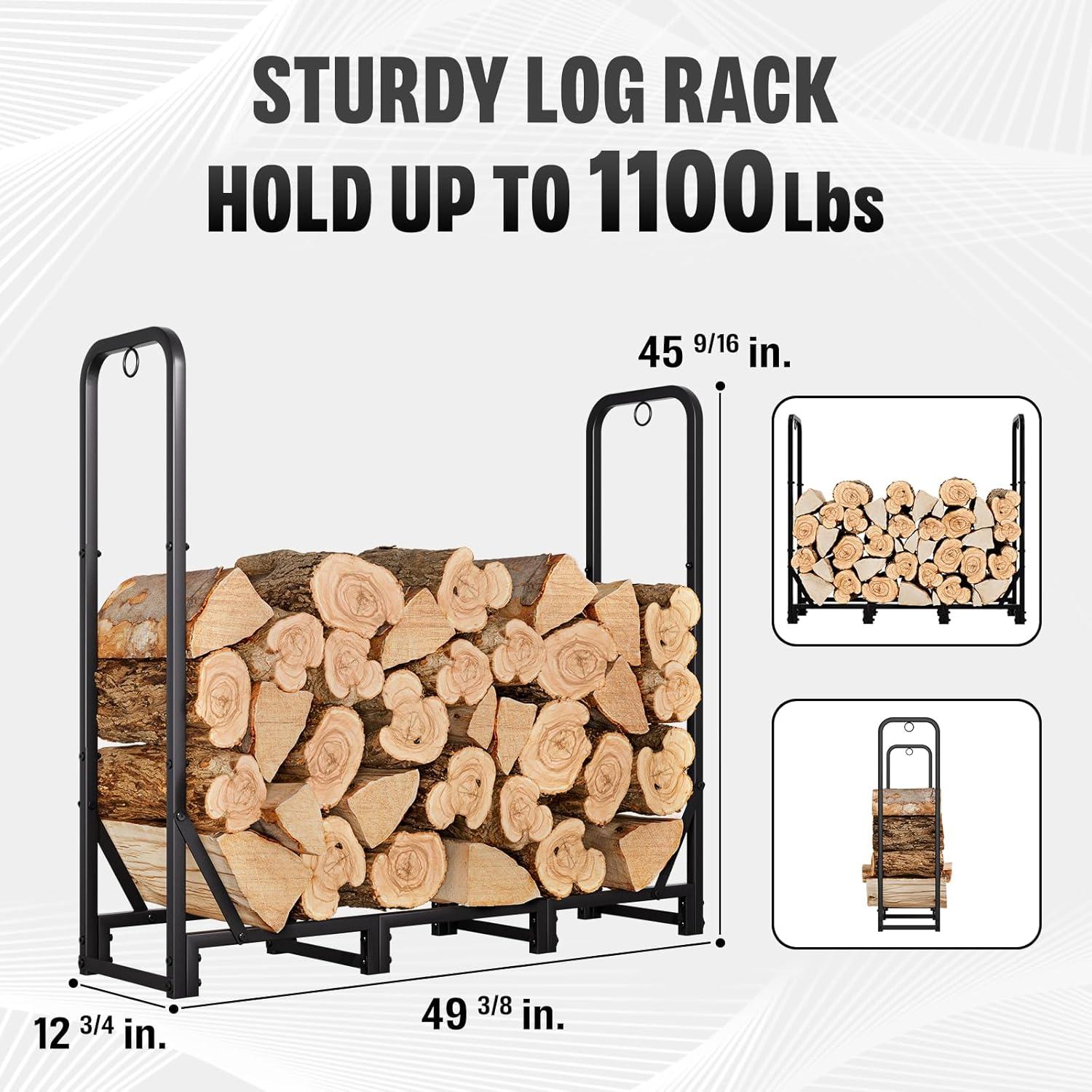 48in Black Powder Coated Steel Firewood Rack