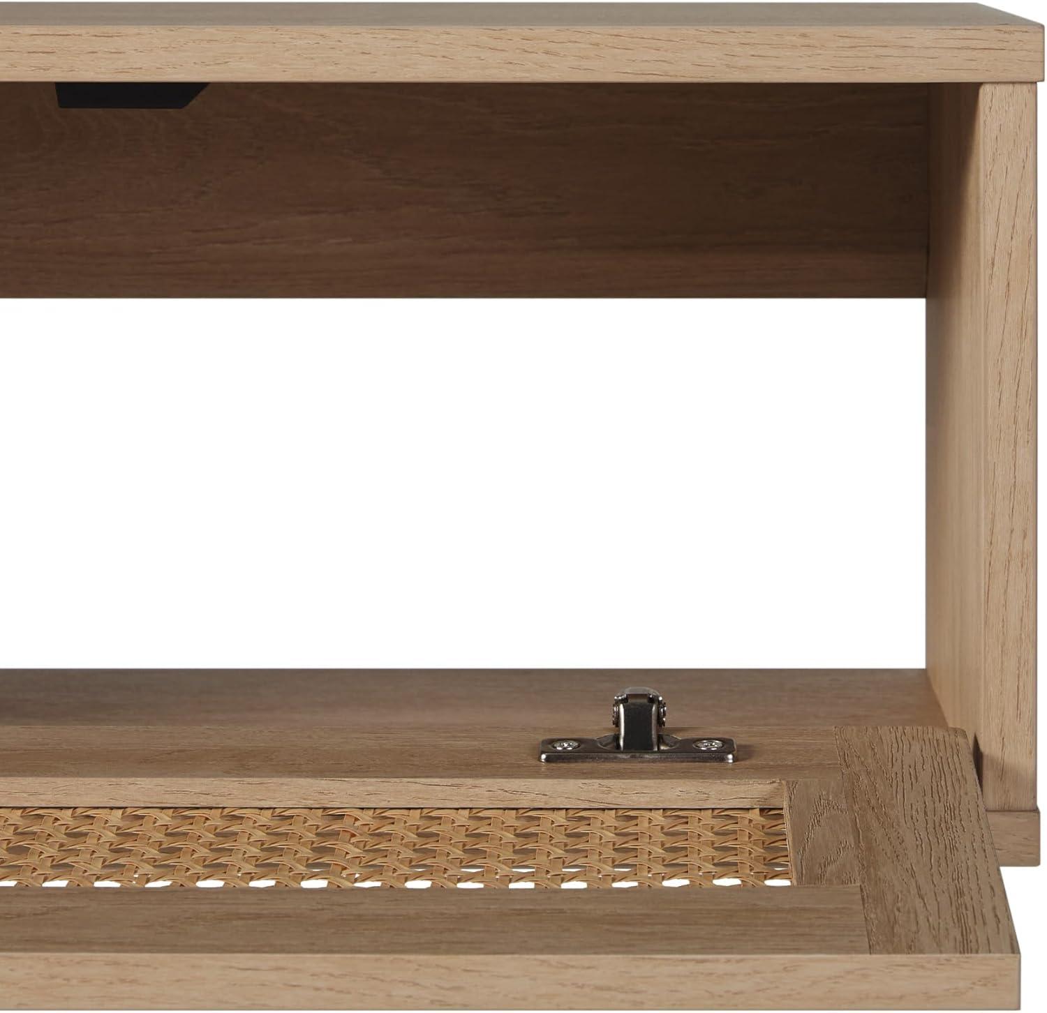 Walker Edison Modern Floating Rattan-Door TV Stand for TVs up to 65”, Coastal Oak
