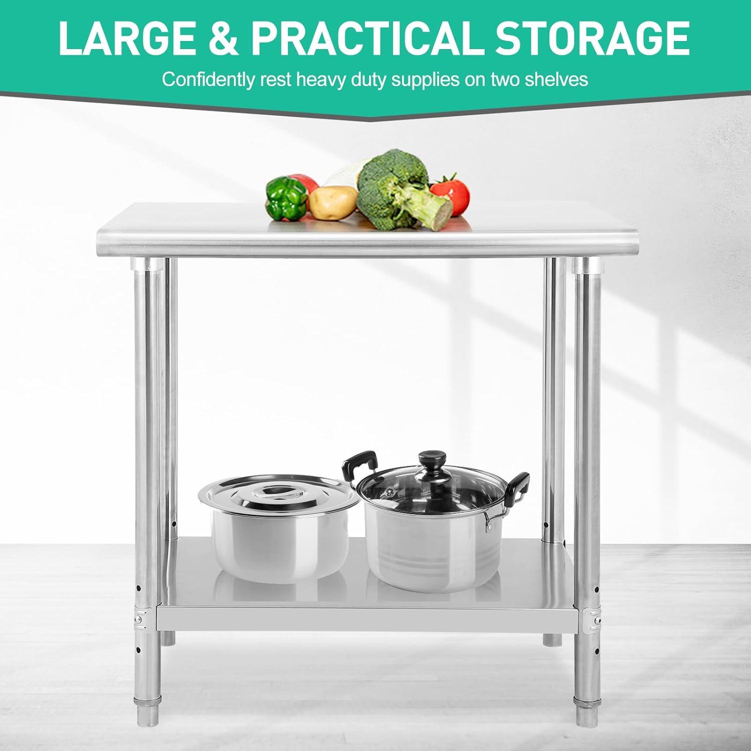 Stainless Steel Table Commercial Work Table,NSF Three Layer Workbench Heavy Duty Prep Worktable