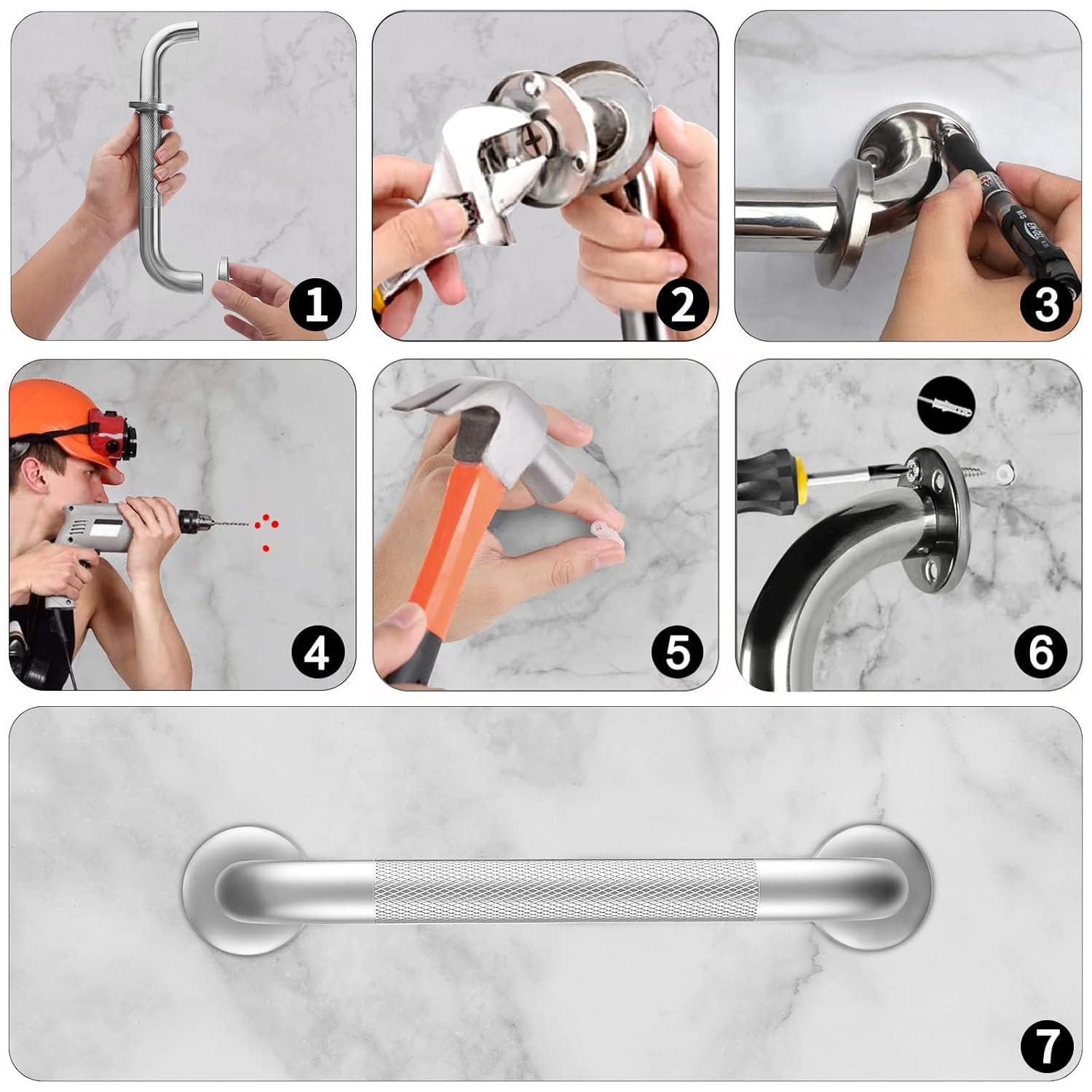 Hodvit 16" Stainless Steel Grab Bars, 2 Pack, Anti Slip Shower Handles for Elderly and Handicap Bathroom Safety, Bathtub Assist