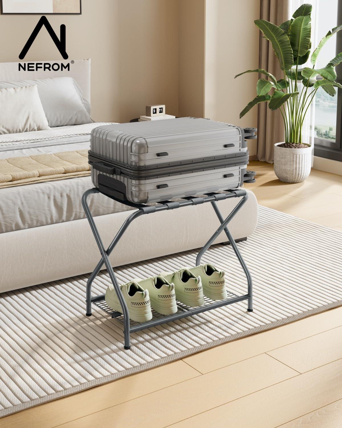 WIZIAT Rack Set Of 2, Foldable Suitcase Stand With Storage Shelf, Metal Luggage Holder For Guest Room, Bedroom | Wayfair