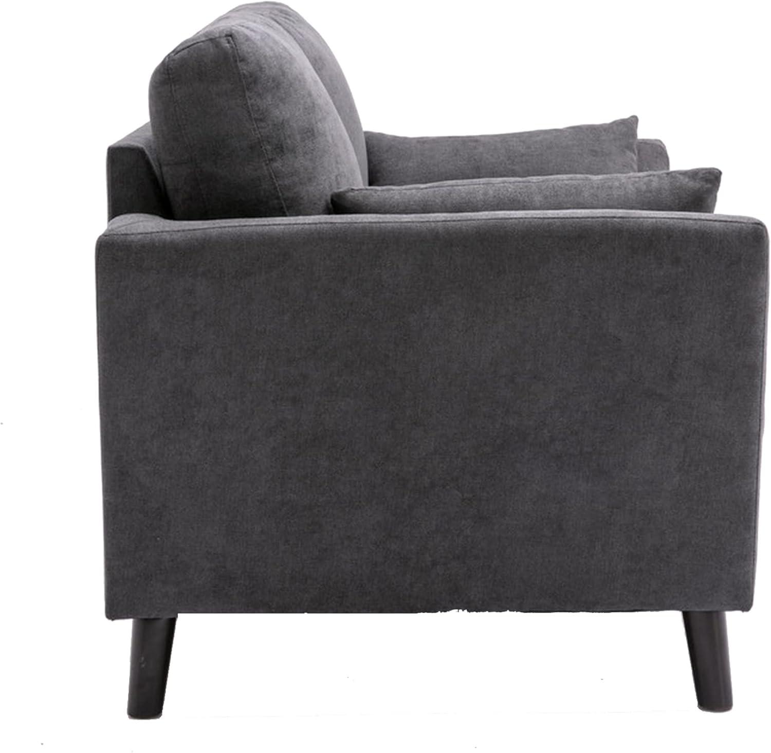 Benjara Otto 57 Inch Loveseat, Throw Pillows, Padded Cushions, Dark Gray Velvet
