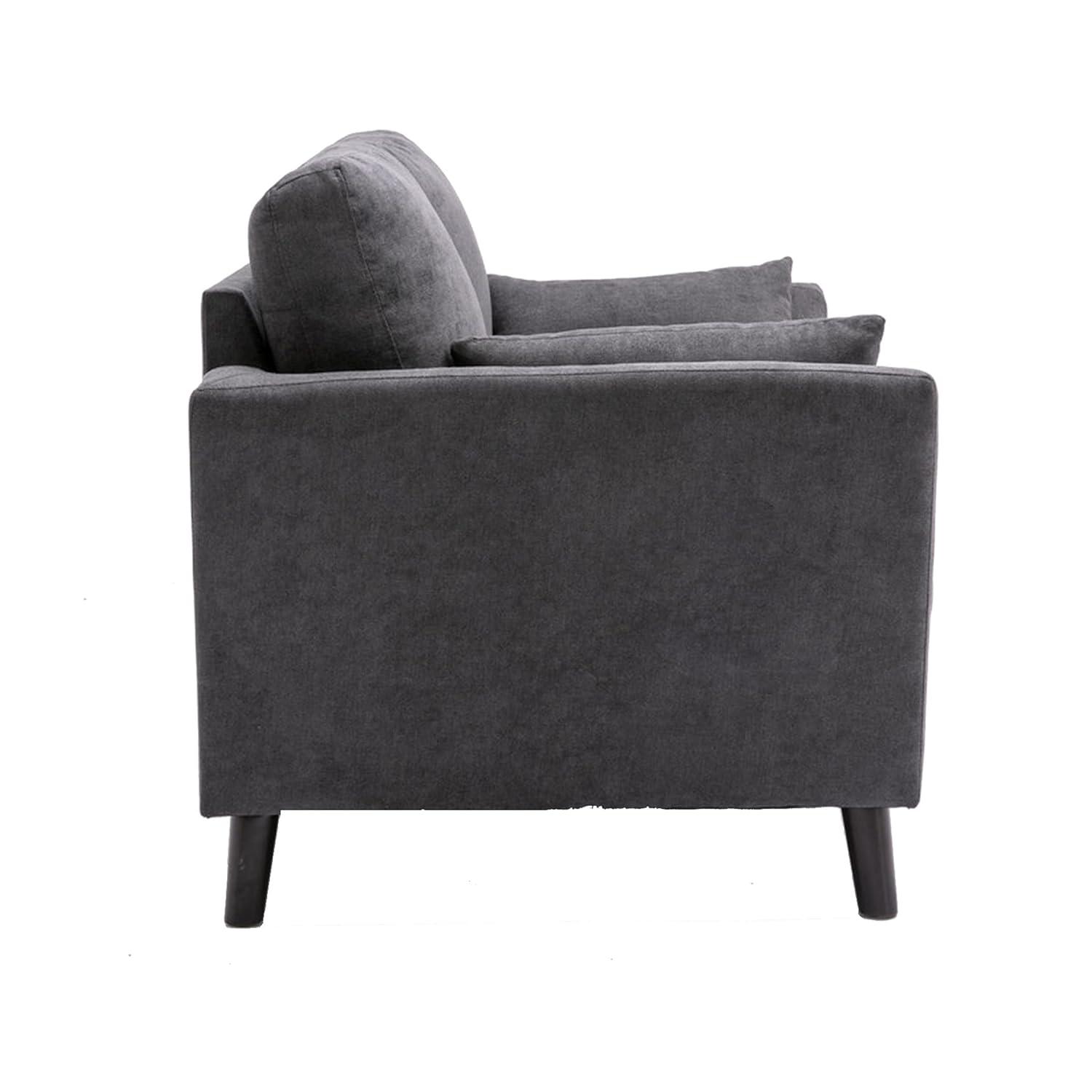 Benjara Otto 57 Inch Loveseat, Throw Pillows, Padded Cushions, Dark Gray Velvet