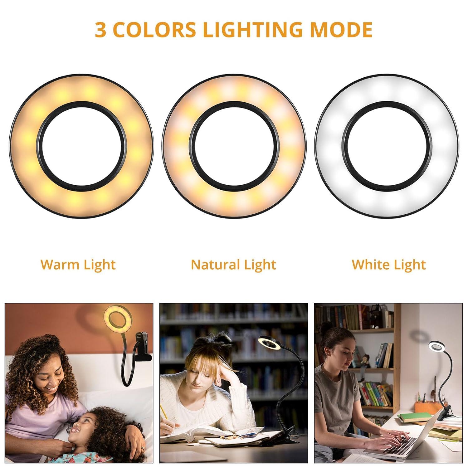 Desk Clip on Lamp for Reading Home Office, 10 Dimmable Brightness 3 Modes, Clamp Light for Bed Headboard