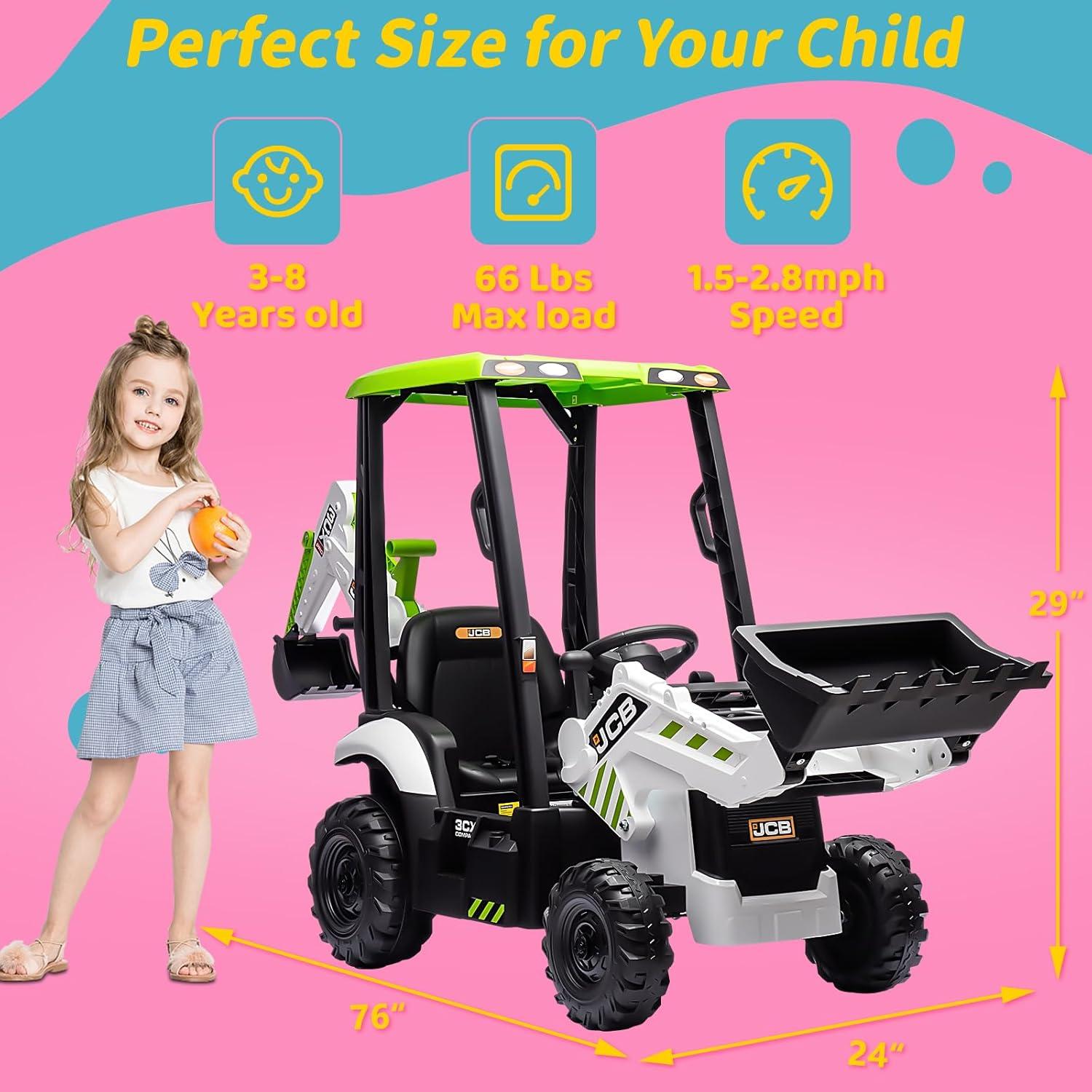 Pinypikaka 4 in 1 Ride on Excavator & Bulldozer 12V Kids Electric Vehicle with Remote Control, Front Loader, Digger, Horn, Adjustable Seat, Excavator Ride on Car Toy