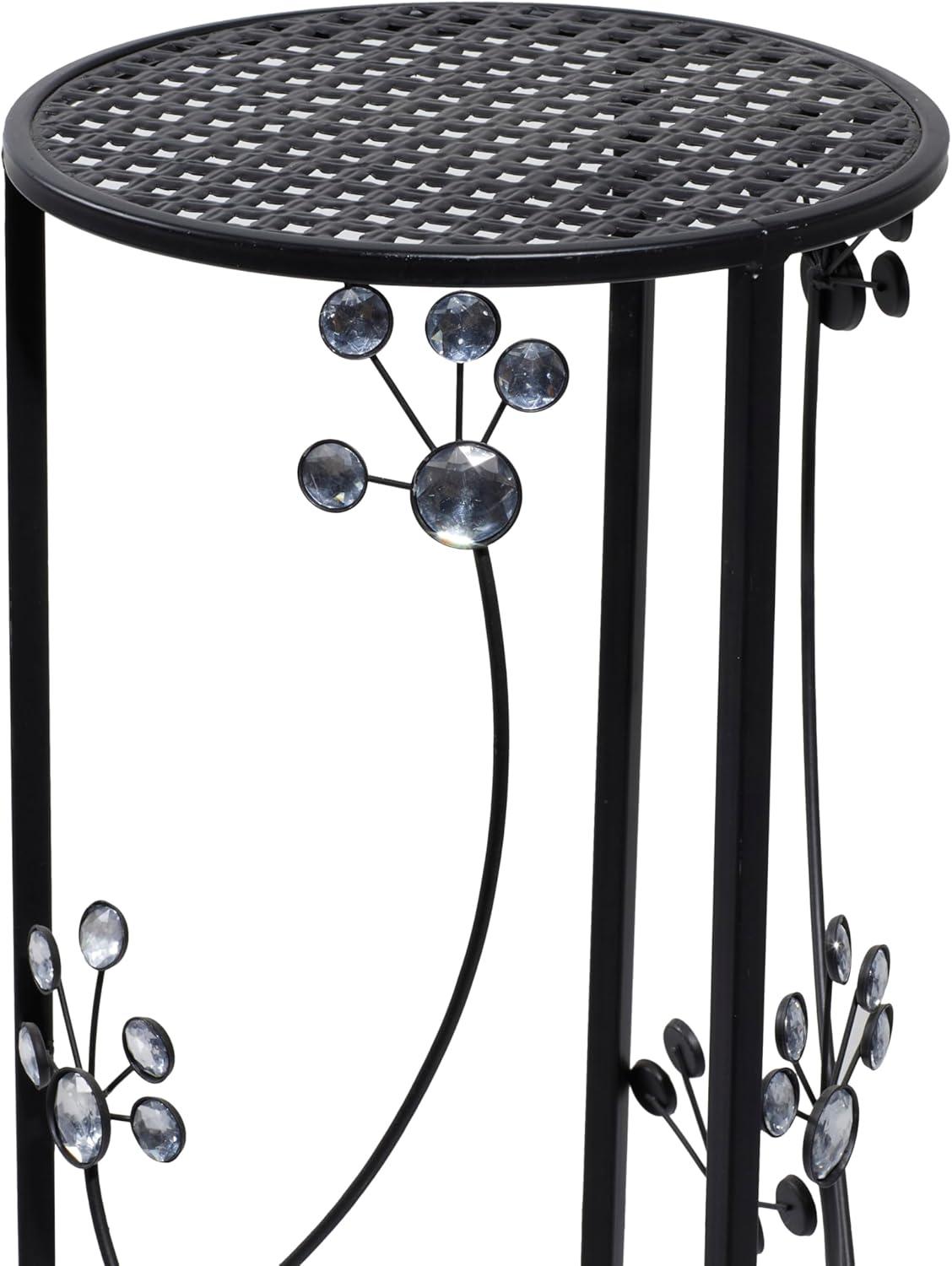 Set of 3 Black Iron Plant Stands with Floral Accents