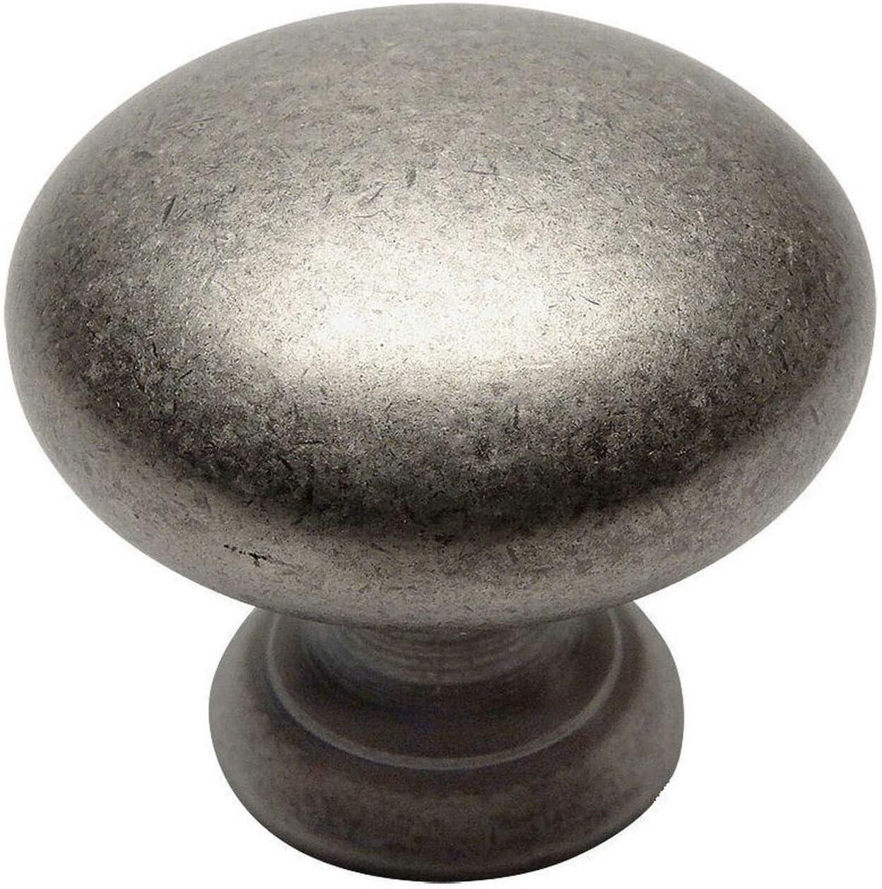 Weathered Nickel Round Cabinet Knob with Mounting Hardware