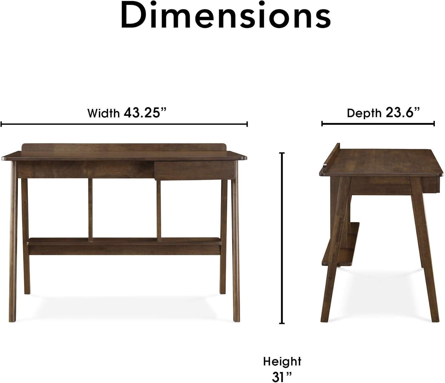 Mid-Century Modern Brown Wood Writing Desk with Drawer