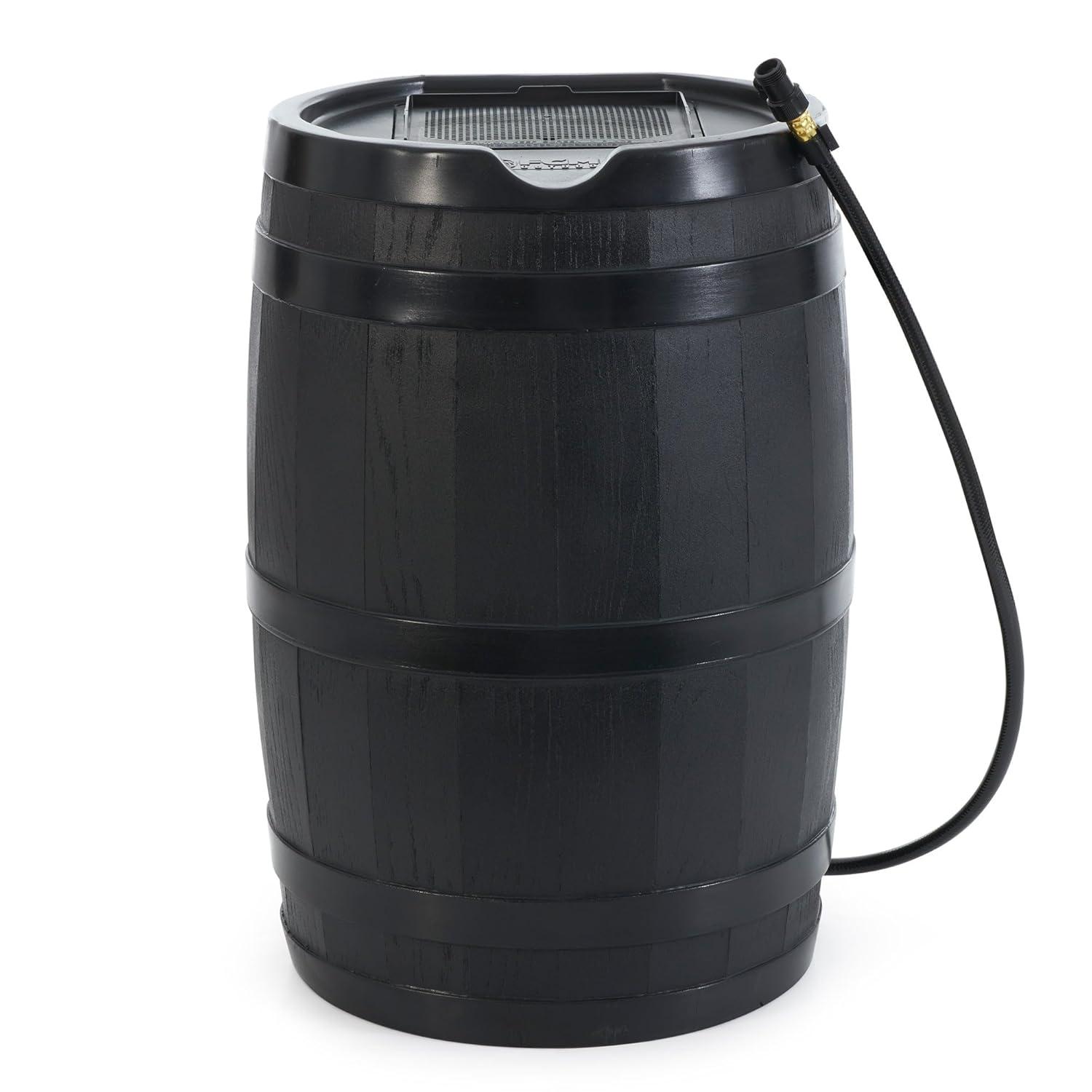 FCMP Outdoor FCMP Outdoor 45 Gallon Outdoor Rain Water Catcher Barrel Container, Black