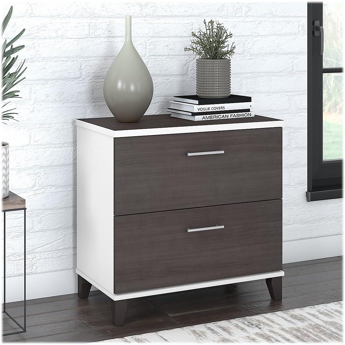 Bush Furniture Somerset Lateral File Cabinet, 2 Drawer, Storm Gray & White
