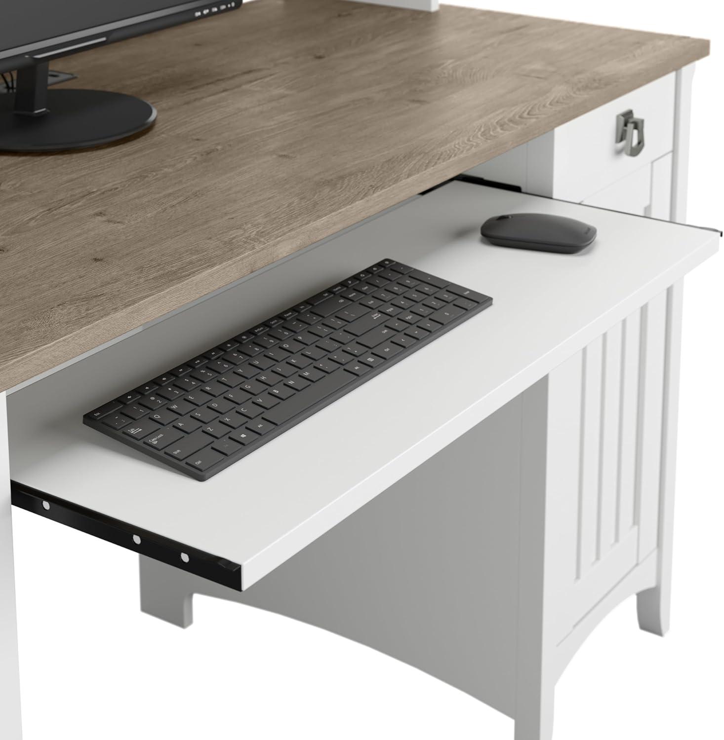 Bush Furniture Salinas 48” Computer Desk & Hutch with Storage, Shiplap Gray & White