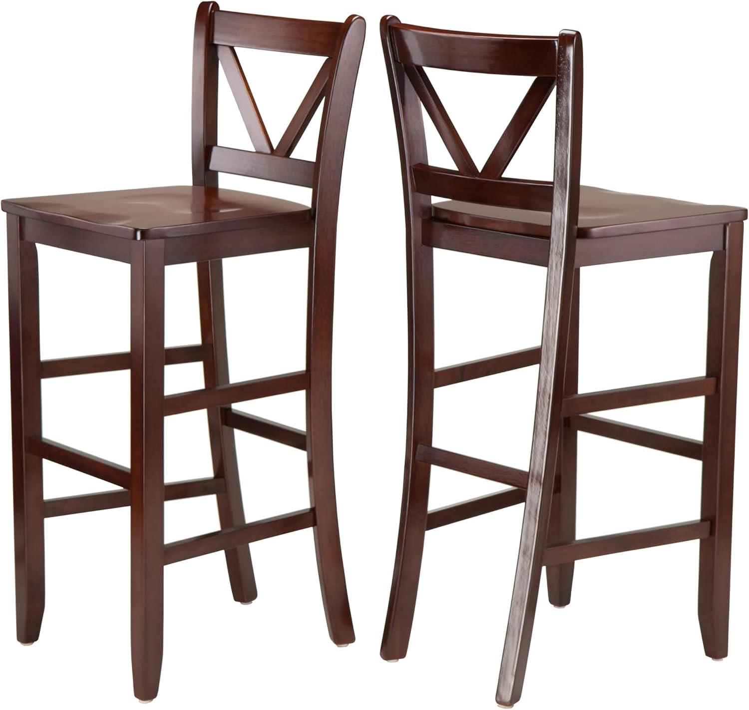 Winsome Wood Victor 30" V-Back Bar Stool, Set of 2, Walnut Finish