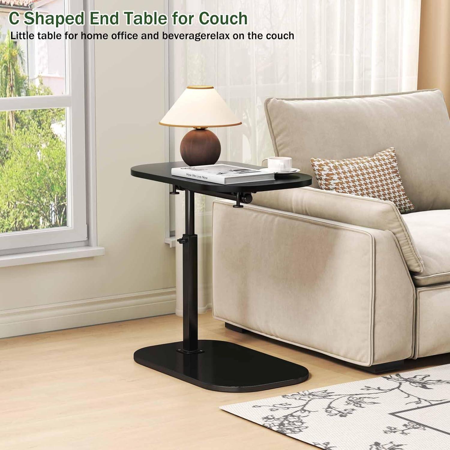 17 Stories C Shaped Side Table,Adjustable Height C Table End Table For Couch,360°Swivel Couch Side Tables Slide Laptop Desk For Sofa/Bed/Bathtub/Rotating Tabletop