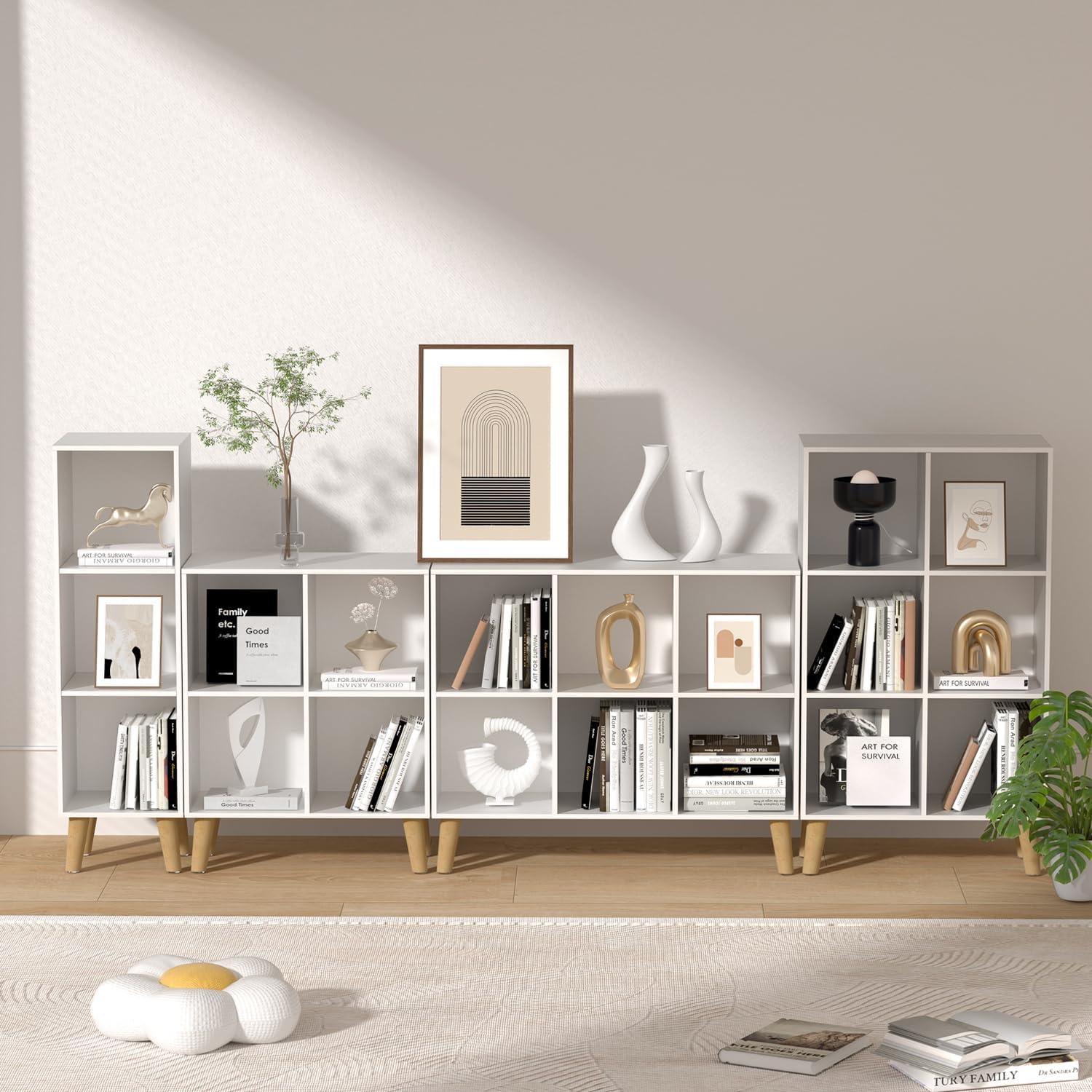 6 Cube Storage Organizer with Legs, 3 Tier Cube Low Bookcase Freestanding Storage Display Organizer for Home Office, Six-Cubes Open Shelf Bookshelf (White, 6 Cube Vertical)