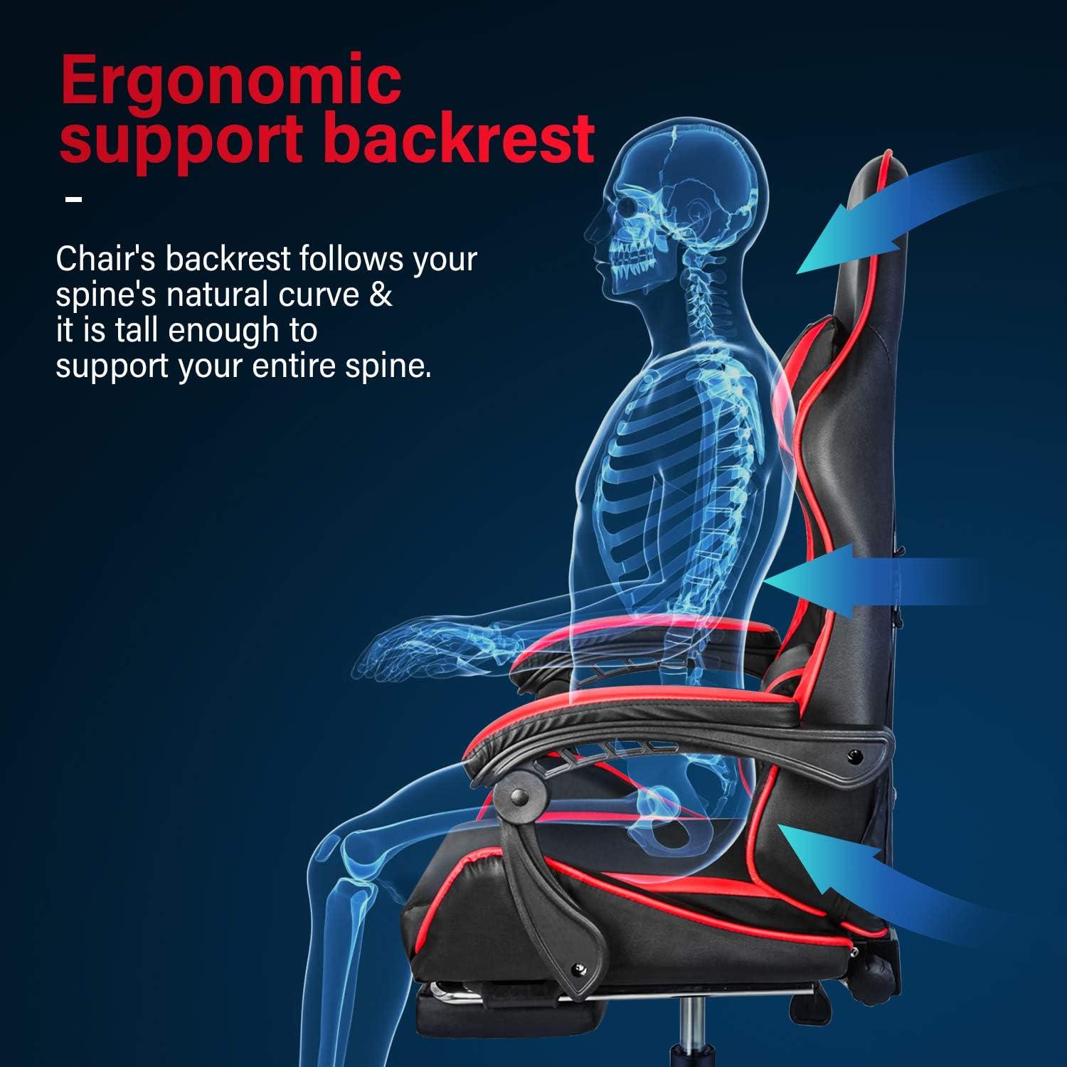 Black and Red Ergonomic Gaming Chair with Footrest