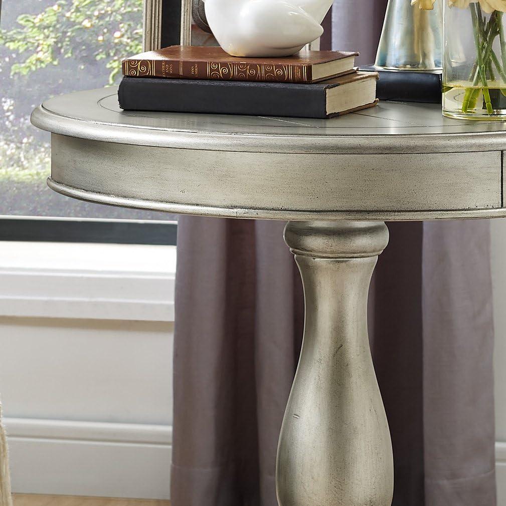 Roundhill Furniture Rene Round Wood Pedestal End Table in Champagne