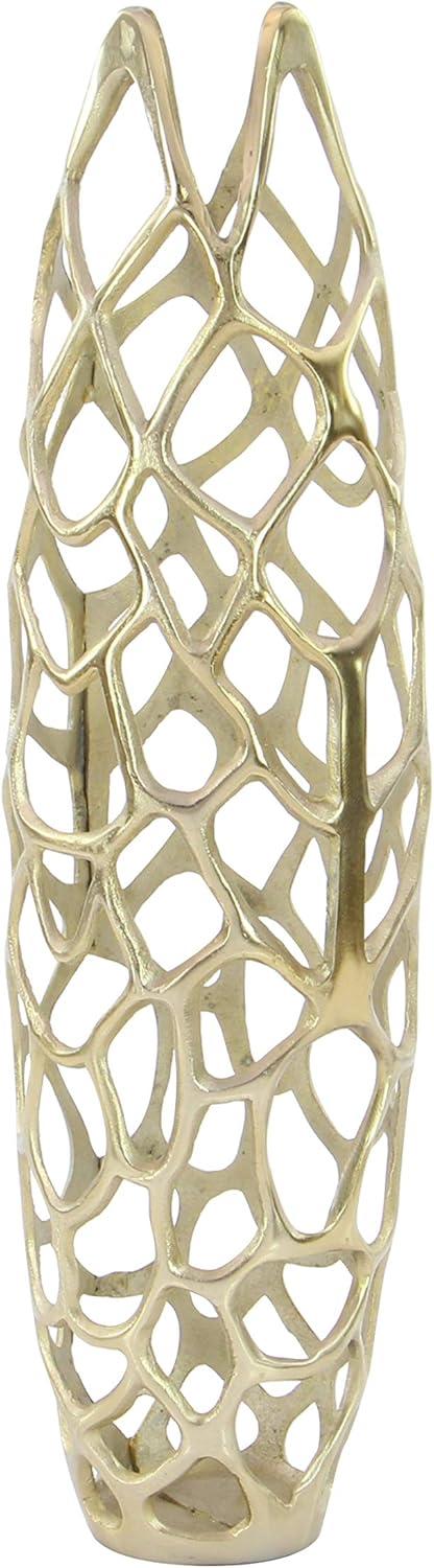 Olivia & May 31" x 9" Eclectic Woven Net-Inspired Aluminum Vase Gold - Indoor Contemporary Amphora Design