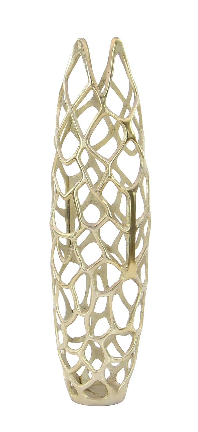 Olivia & May 31" x 9" Eclectic Woven Net-Inspired Aluminum Vase Gold - Indoor Contemporary Amphora Design