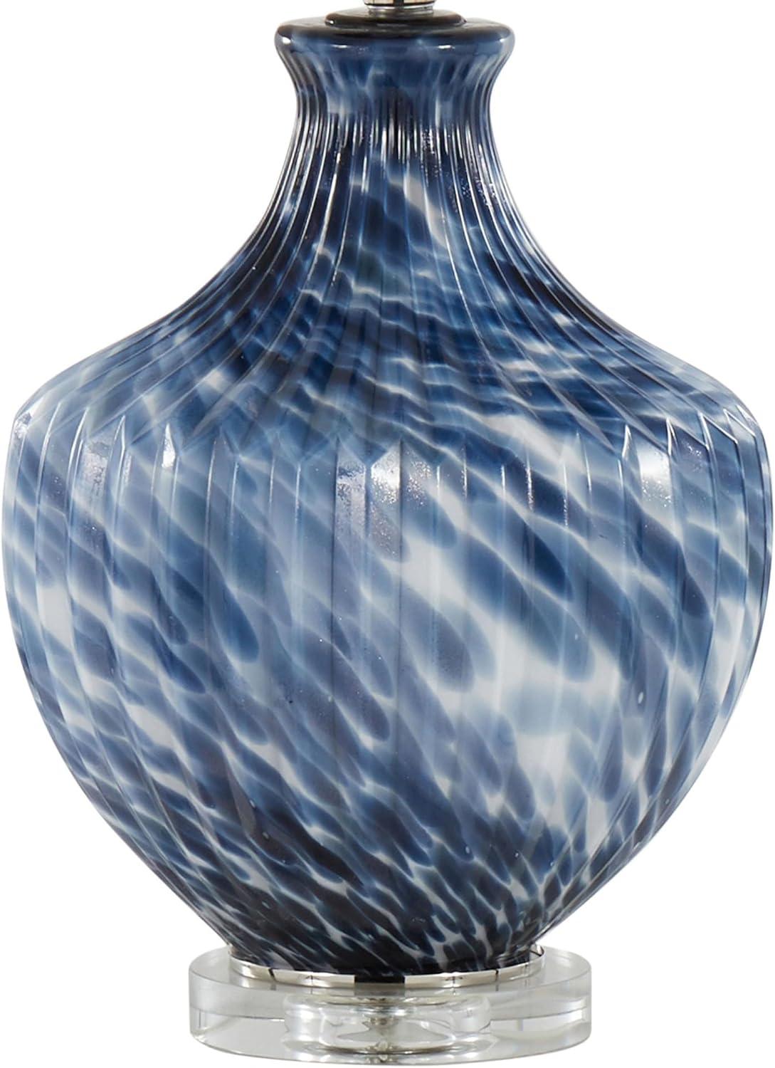 LumiSource (Set of 2) Lotus 27" Contemporary Table Lamps Navy and Gold Glass and Clear Crystal with White Shade from Grandview Gallery