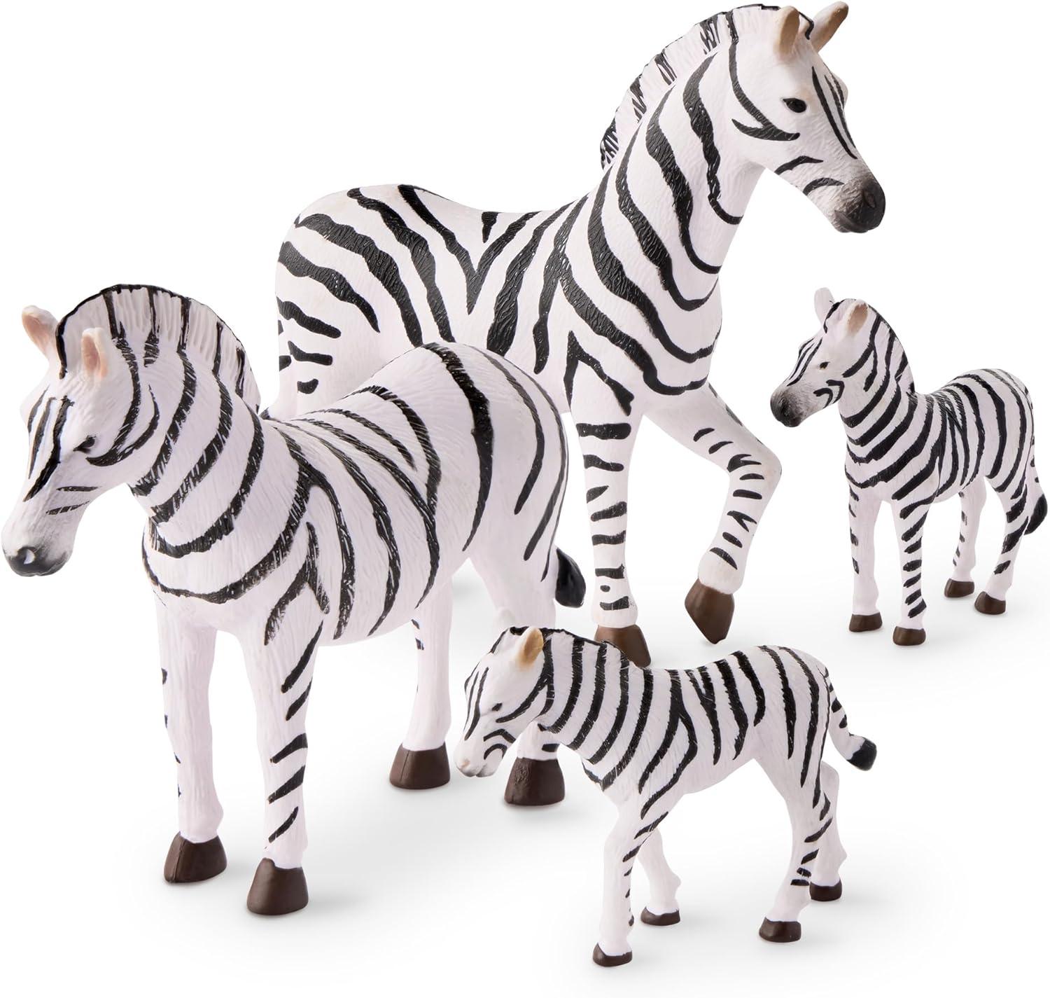 Terra by Battat – 4 Pieces Zebra Family – Realistic Plastic Safari Animals for Kids – Zoo Animal Toys – Educational Figures – Inspires Creative Play – Great Gift for Toddlers & Kids – 3+ Years