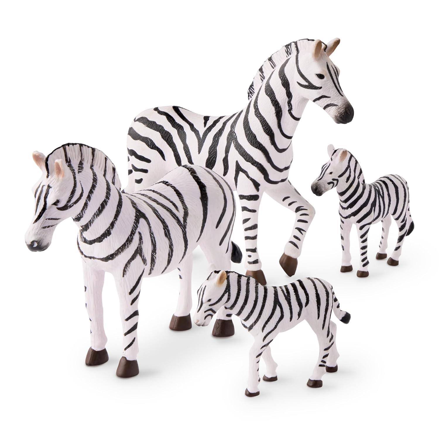 Terra by Battat – 4 Pieces Zebra Family – Realistic Plastic Safari Animals for Kids – Zoo Animal Toys – Educational Figures – Inspires Creative Play – Great Gift for Toddlers & Kids – 3+ Years