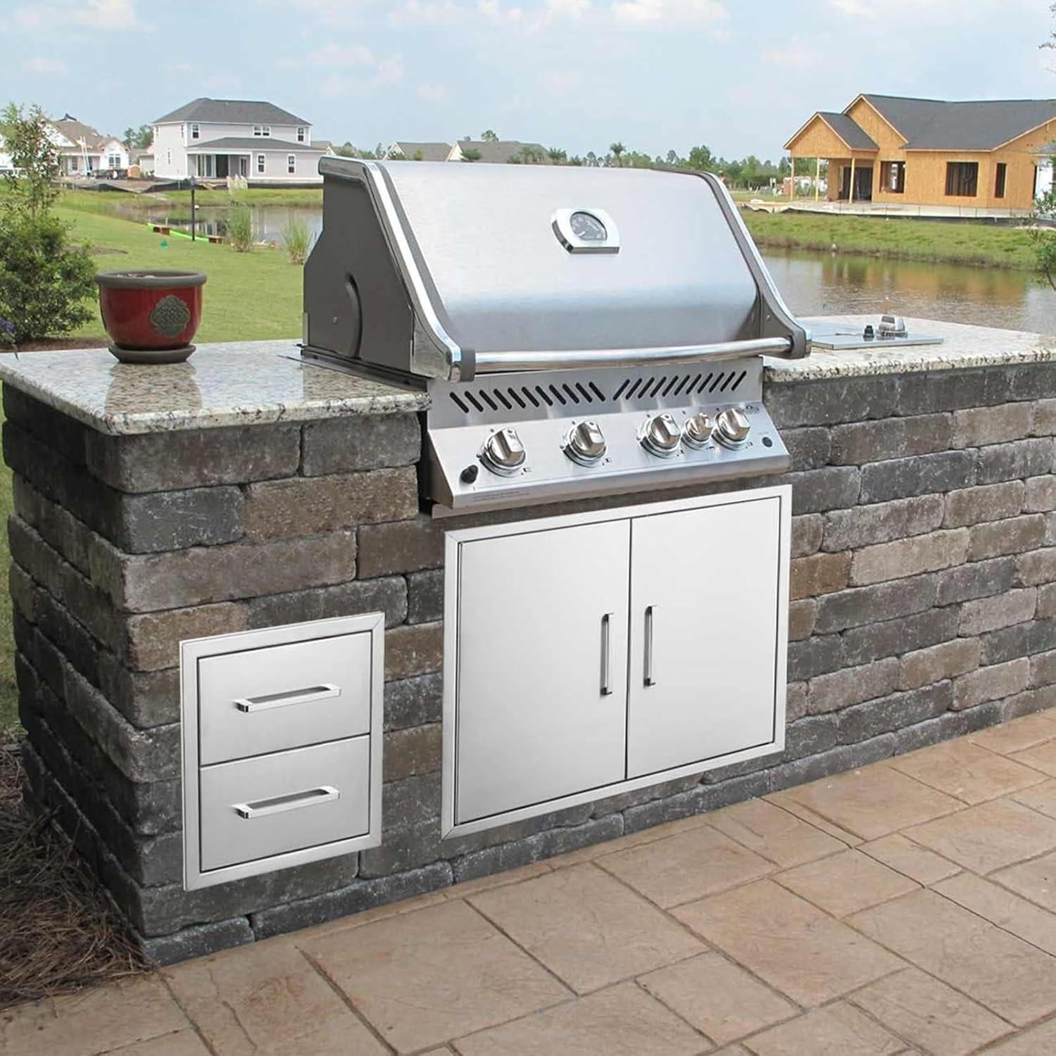 Outdoor Kitchen Drawer Stainless Steel 3-Drawer, BBQ Island Built-in Drawer Weatherproof, Flush Mount for Outdoor Kitchen and Grill Station (17"W*30"H*21“D)