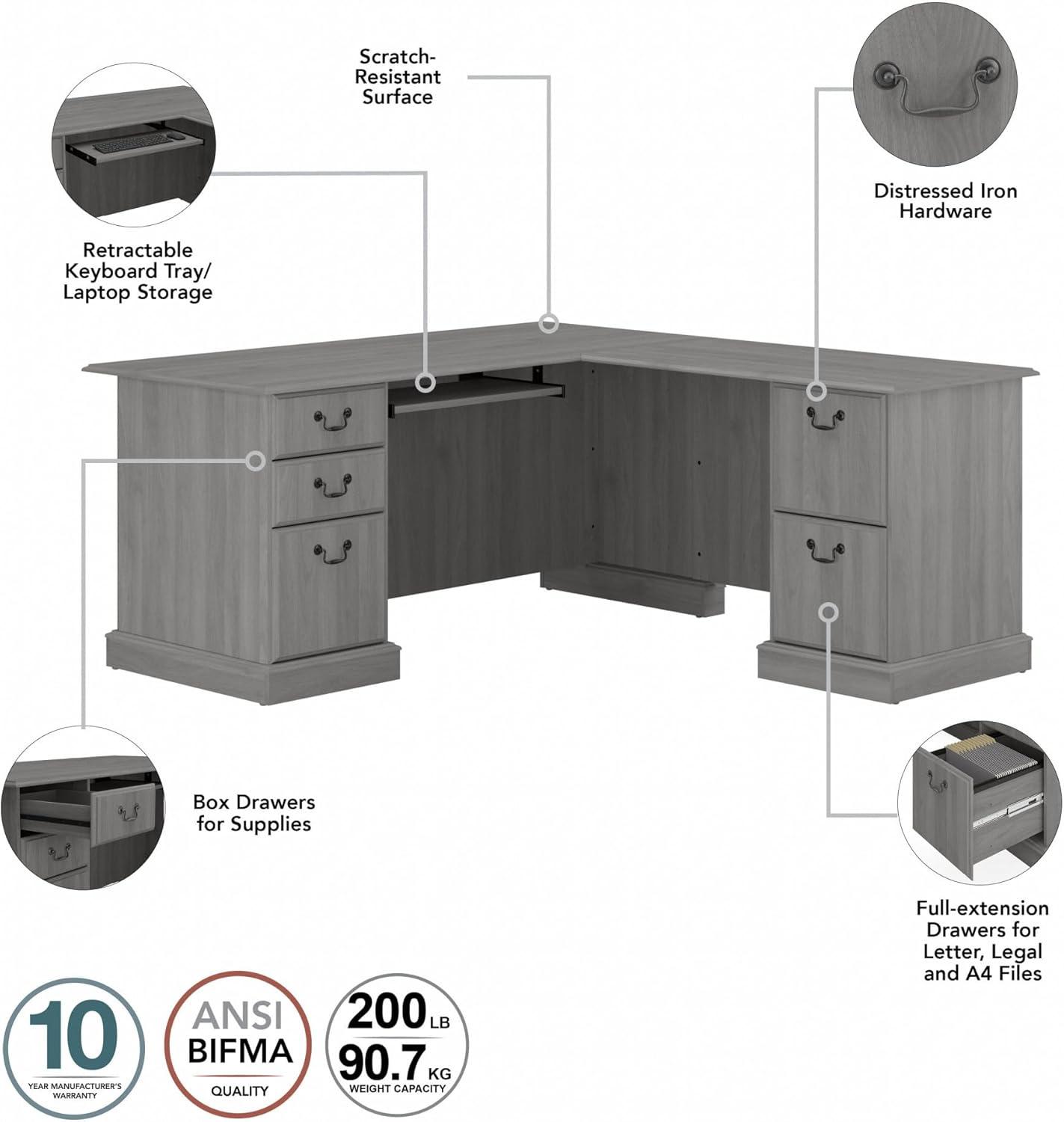 Bush Furniture Saratoga L Shaped Computer Desk with Drawers, Gray