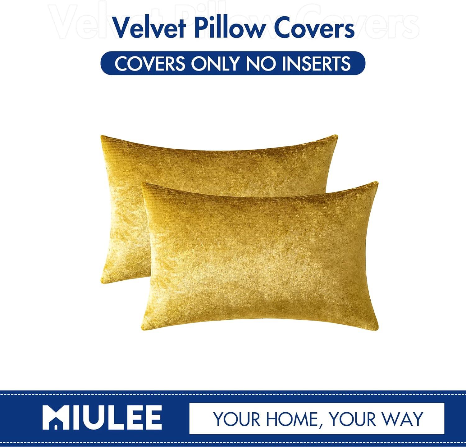 MIULEE Pack of 2 Velvet Soft Solid Decorative Square Throw Pillow Covers Set Fall Cushion Cases for Sofa Bedroom Couch 18 x 18 Inch Golden