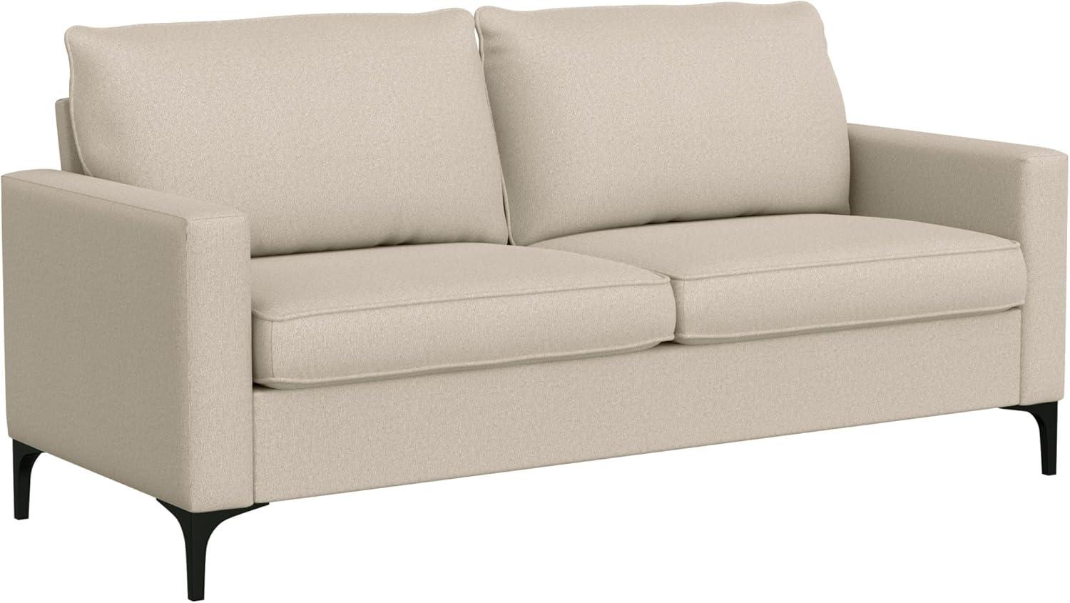 Oatmeal Fabric 66.5'' Sofa with Removable Cushions and Wood Accents