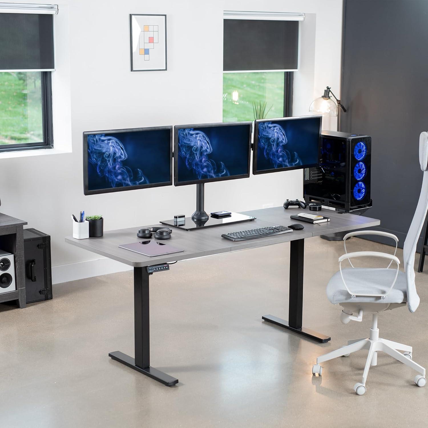 Black Triple Monitor Mount with Glass Base and Steel Arms