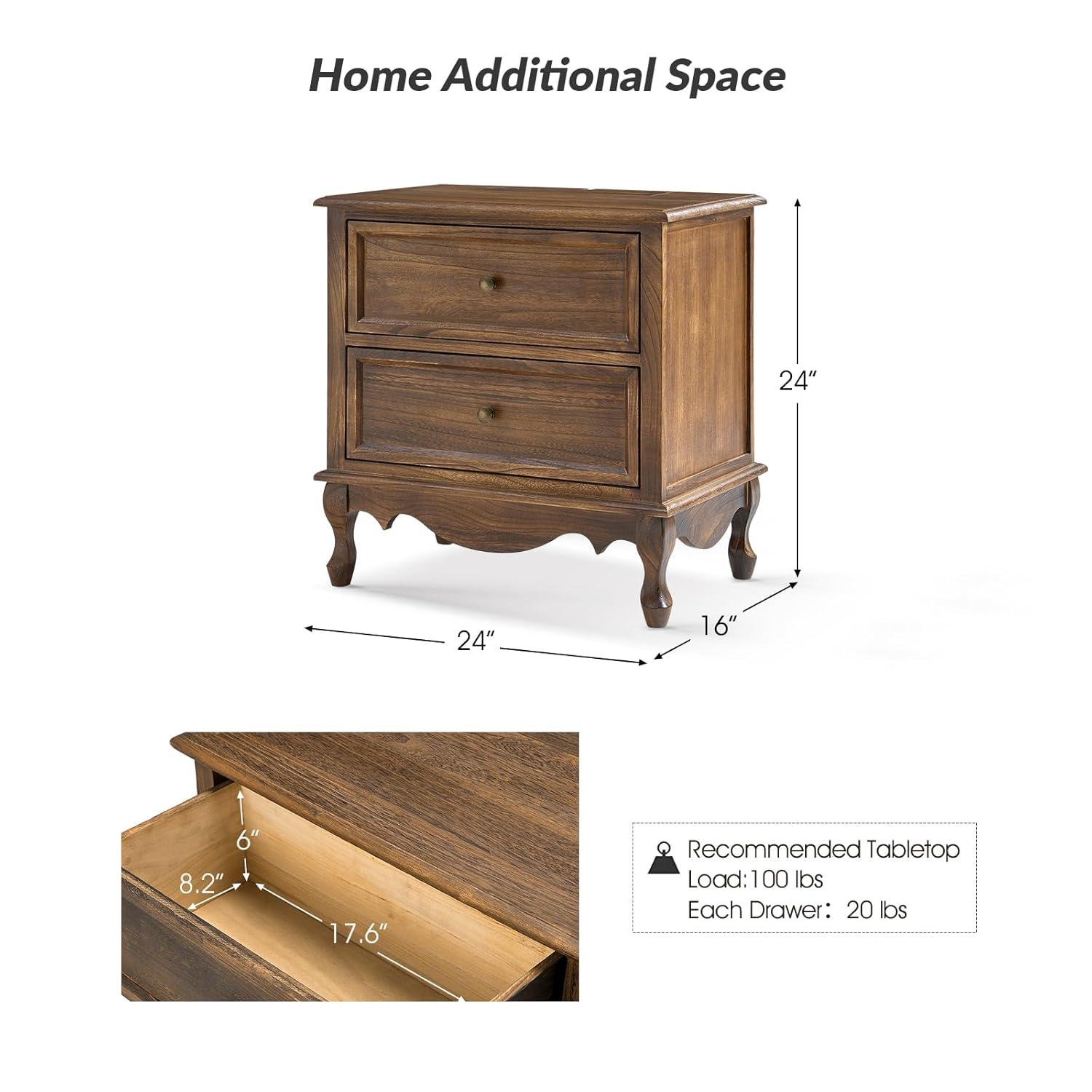 HULALA HOME Pallantium 24'' Tall 2 - Drawer Nightstand with Charging Station Set of 2 by  Walnut