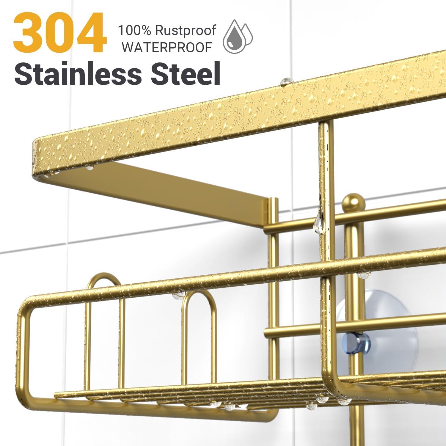 Shower Caddy Hanging Bathroom Organizer: Rustproof Shelf for Inside Shower - No Drilling Racks Over Showerhead - Bath Shelves for Shampoo Soap Gold
