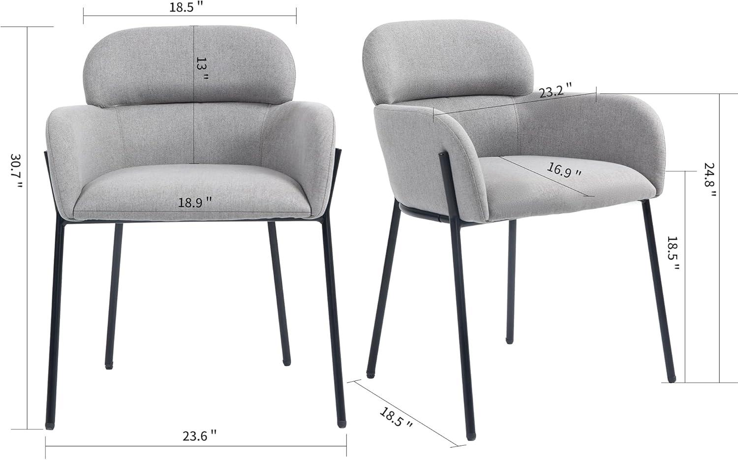 Set of 2 Gray Tufted Fabric Dining Chairs with Black Iron Legs