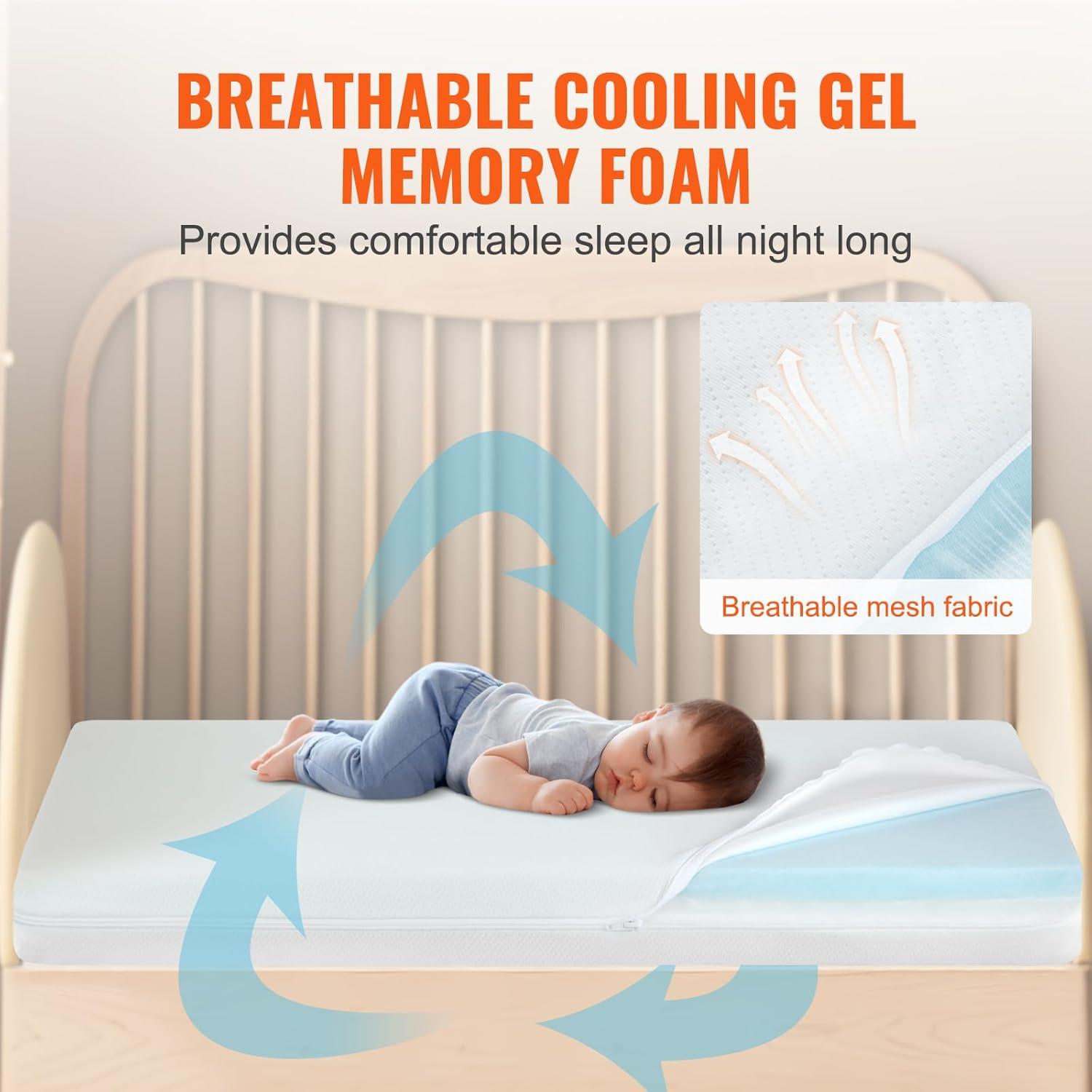 Dual-Sided White Gel Memory Foam Crib Mattress with Waterproof Cover