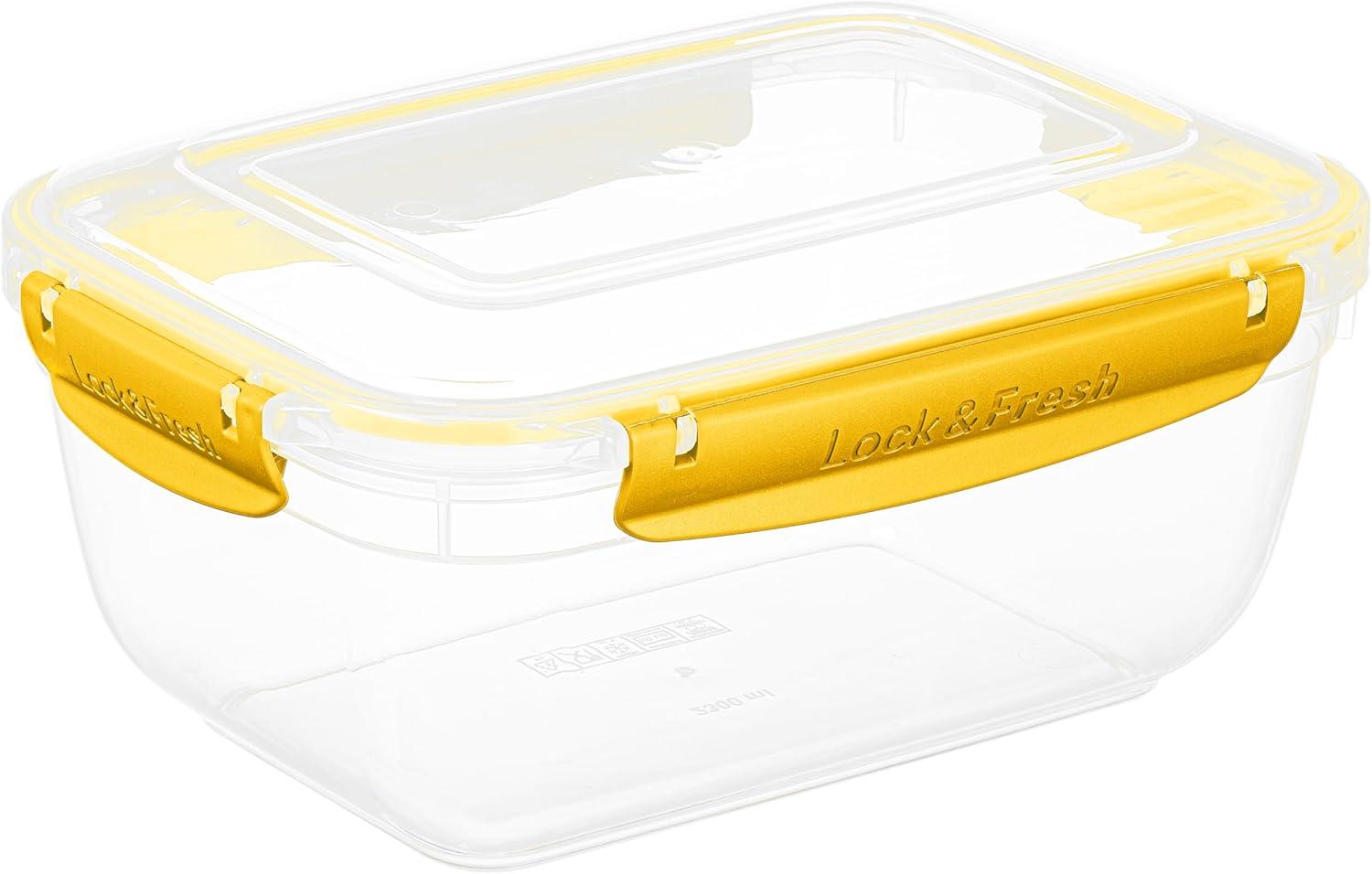 Superio Lock and Fresh Airtight Food Storage Containers with Lids for Kitchen Pantry Organization and Storage, Lunch, and Meal Prep Plastic Containers, 80 oz. Rectangular Sealed Container, Yellow