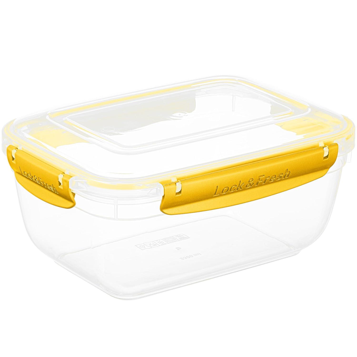 Superio Lock and Fresh Airtight Food Storage Containers with Lids for Kitchen Pantry Organization and Storage, Lunch, and Meal Prep Plastic Containers, 80 oz. Rectangular Sealed Container, Yellow