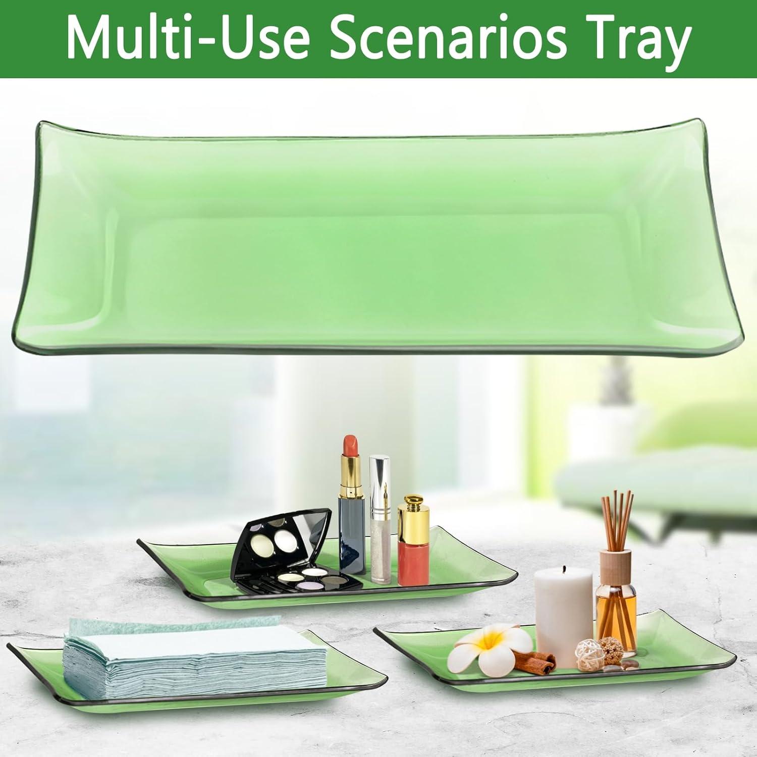 Green Glass Bathroom Accessories Set with Gold Accents, 4 Pieces