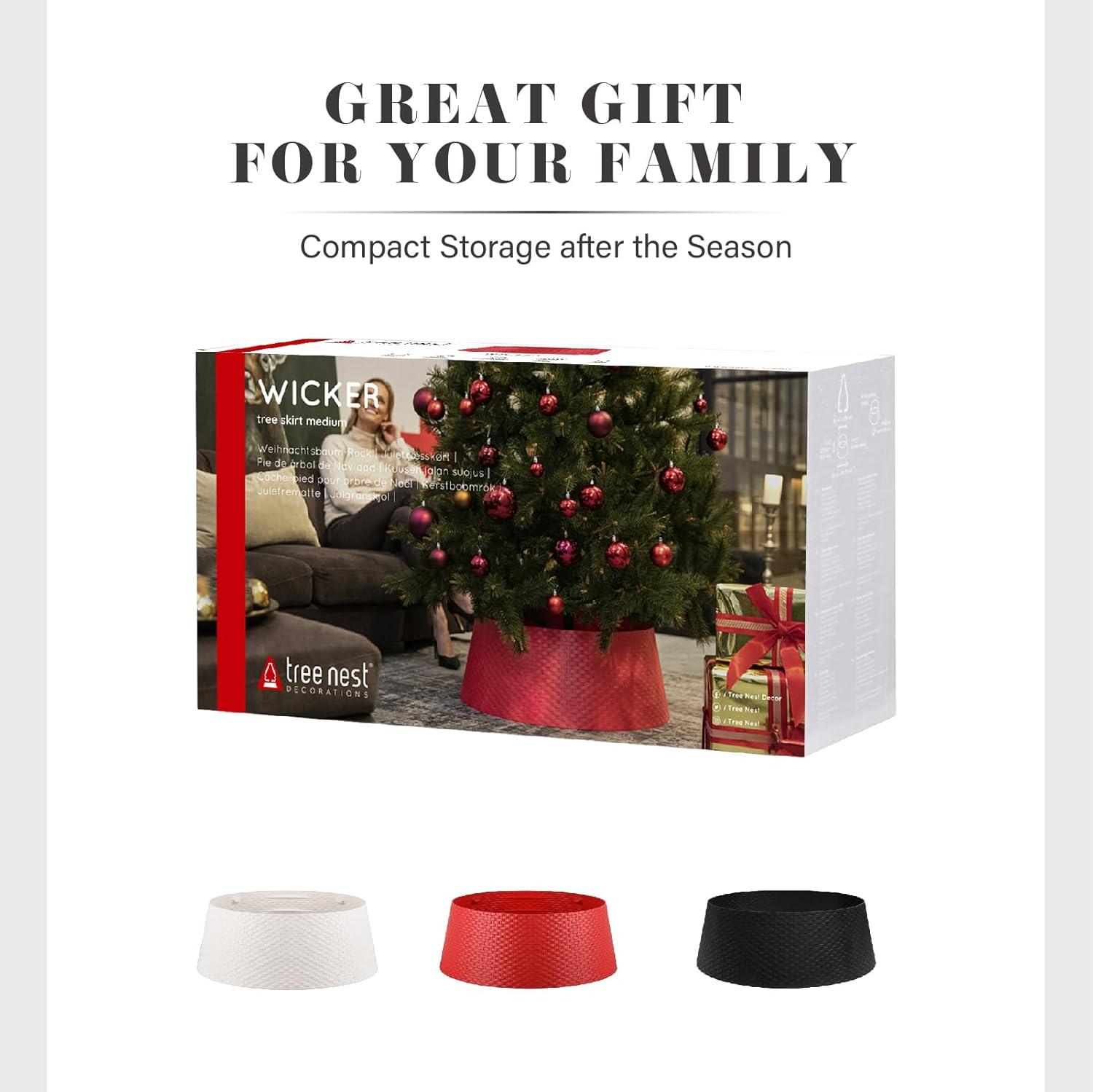 Tree Nest Wicker Christmas Tree Skirt Tree Collar (White, Medium) -Re-boxed