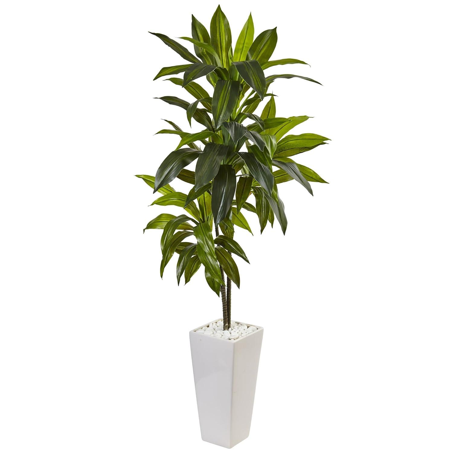 Nearly Natural 3-ft Dracaena Plant in White Tower Planter