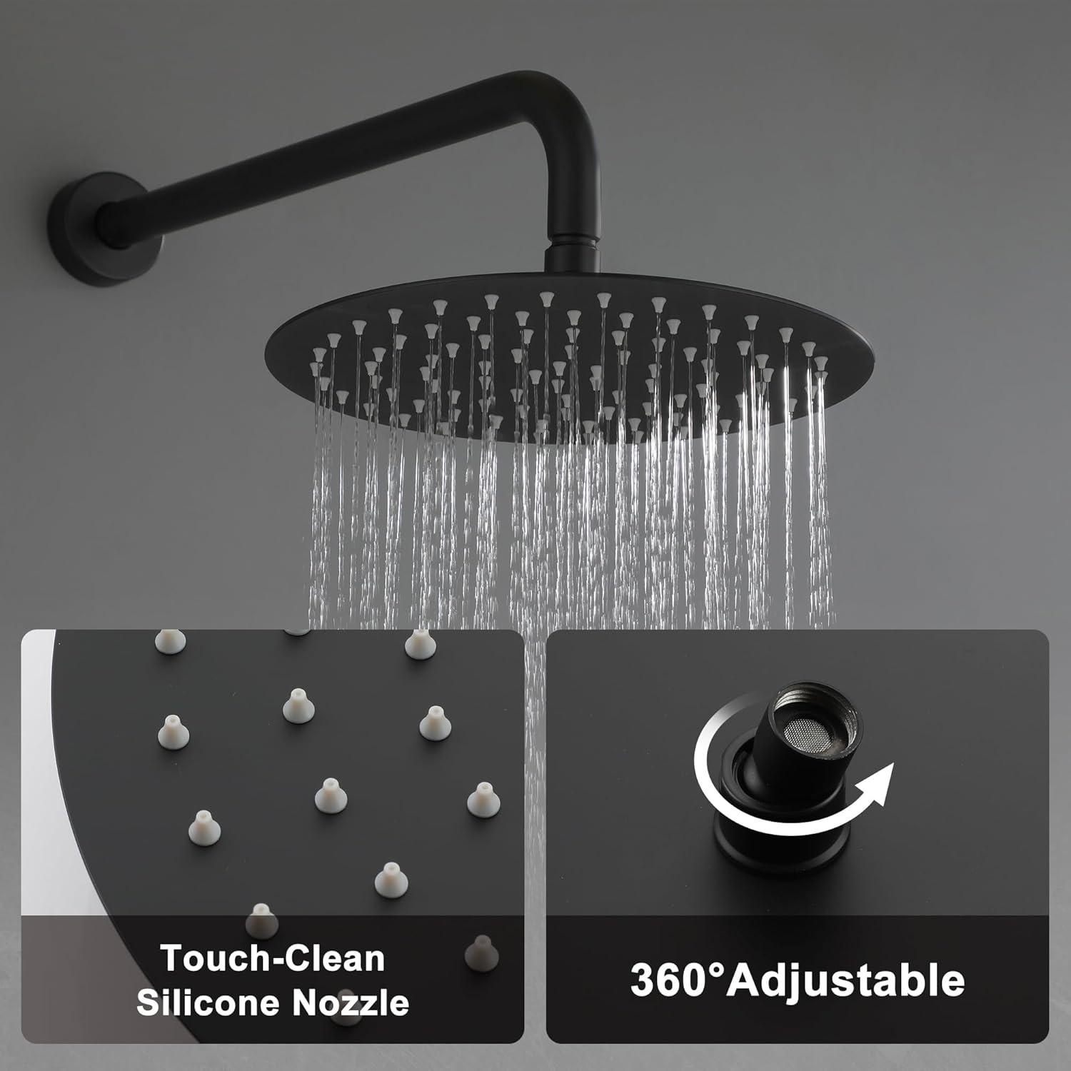 High-Pressure Shower System with 10 Inch Round Rain Shower Head and Handheld Wall Mounted, Shower Faucet Set Combo Set with 2 in 1 Handheld Showerhead for Bathroom, Matte Black