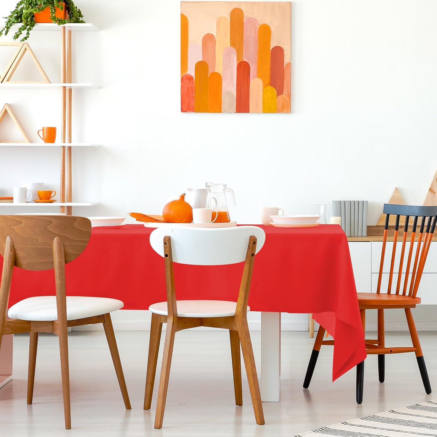 Crown Display Premium Quality Plastic Tablecloth 84 Inch. Round- Red- 6 Packs