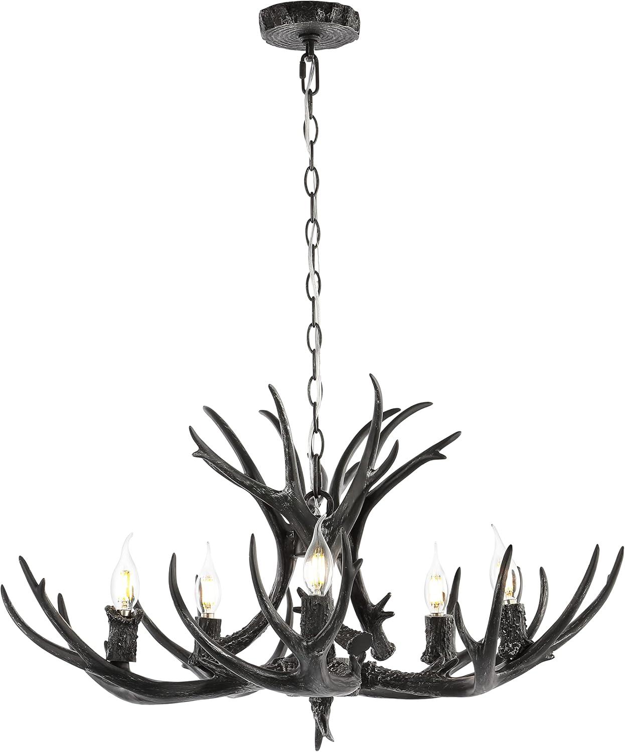 JONATHAN Y JYL6300C Eldora 30" 5-Light Rustic Farmhouse Iron LED Chandelier, Bohemian, Contemporary, Modern, Transitional for living room, dinning room, bedroom, office Bulb Included, Black