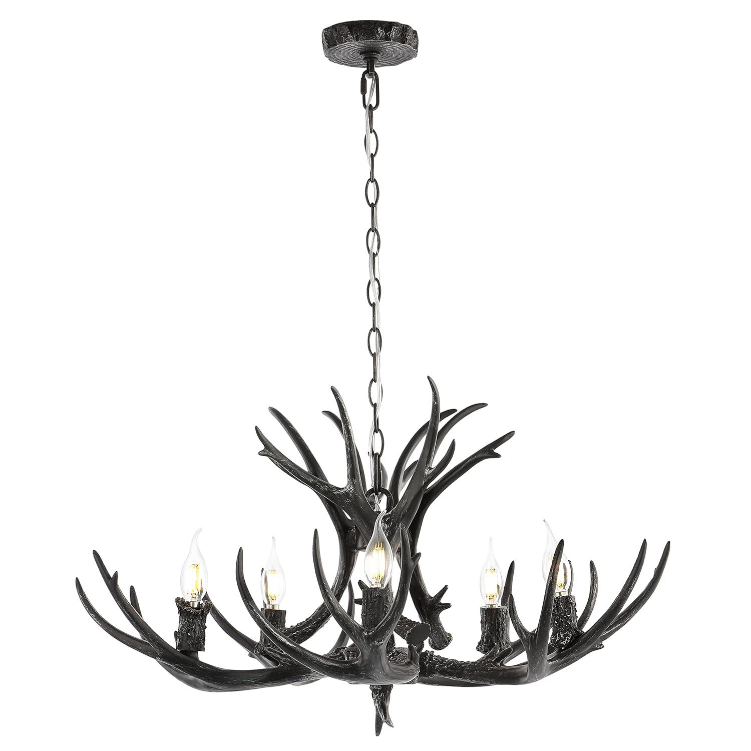 JONATHAN Y JYL6300C Eldora 30" 5-Light Rustic Farmhouse Iron LED Chandelier, Bohemian, Contemporary, Modern, Transitional for living room, dinning room, bedroom, office Bulb Included, Black