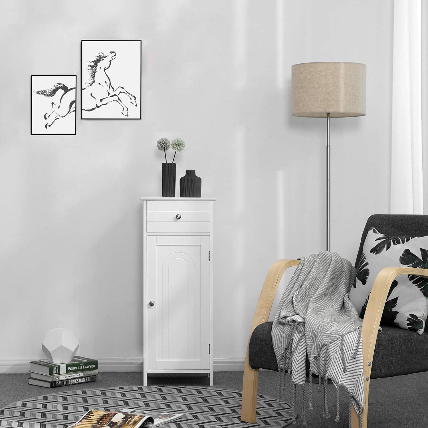 White MDF Freestanding Cabinet with Adjustable Shelving