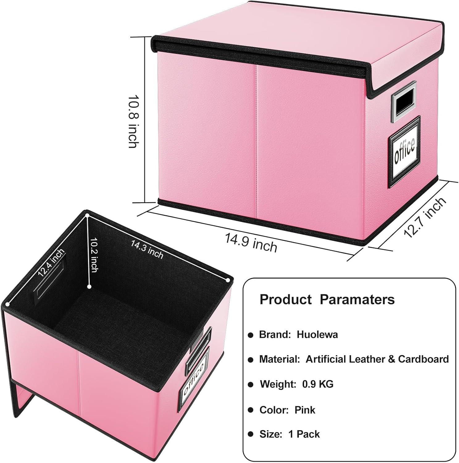 BEACHWATER POOL & SPA, LLC Upgraded File Organizer Box, Collapsible Leather Document Organizer, Hanging File Folder Organizer Box With Lid, Decorative Home/Office Filing Box Cabinet For Letter/Legal File Folder Storage