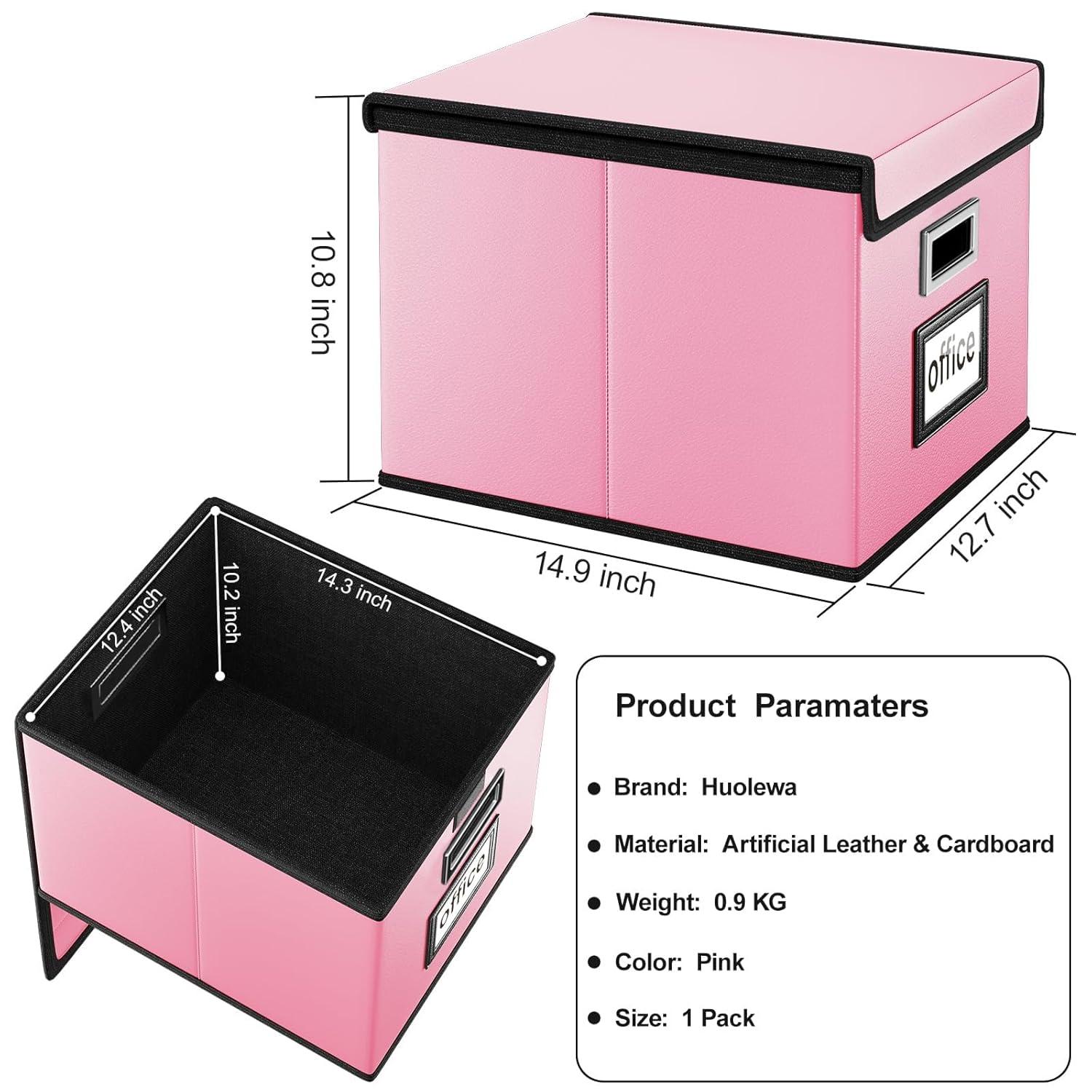 BEACHWATER POOL & SPA, LLC Upgraded File Organizer Box, Collapsible Leather Document Organizer, Hanging File Folder Organizer Box With Lid, Decorative Home/Office Filing Box Cabinet For Letter/Legal File Folder Storage