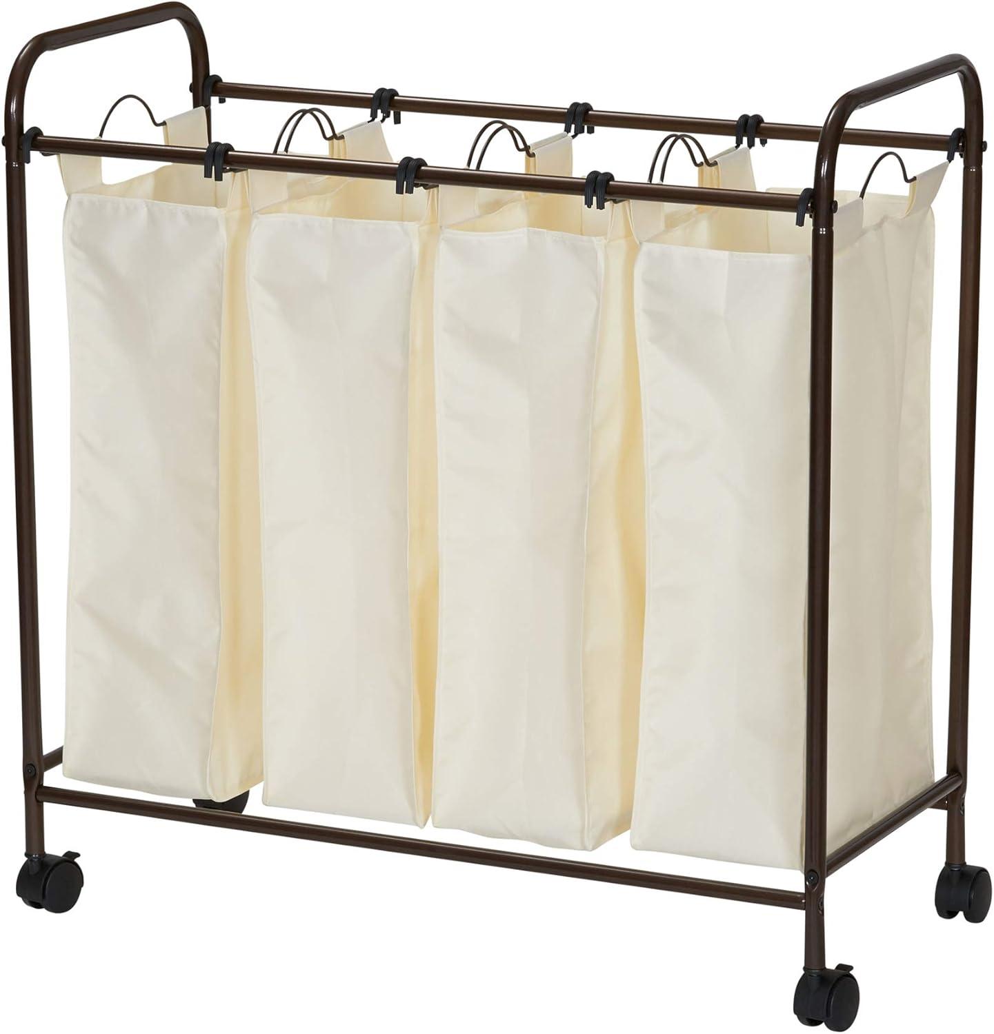 Rolling Laundry Sorter, 4 Bag Laundry Sorter Cart with Washable and Removable Bags